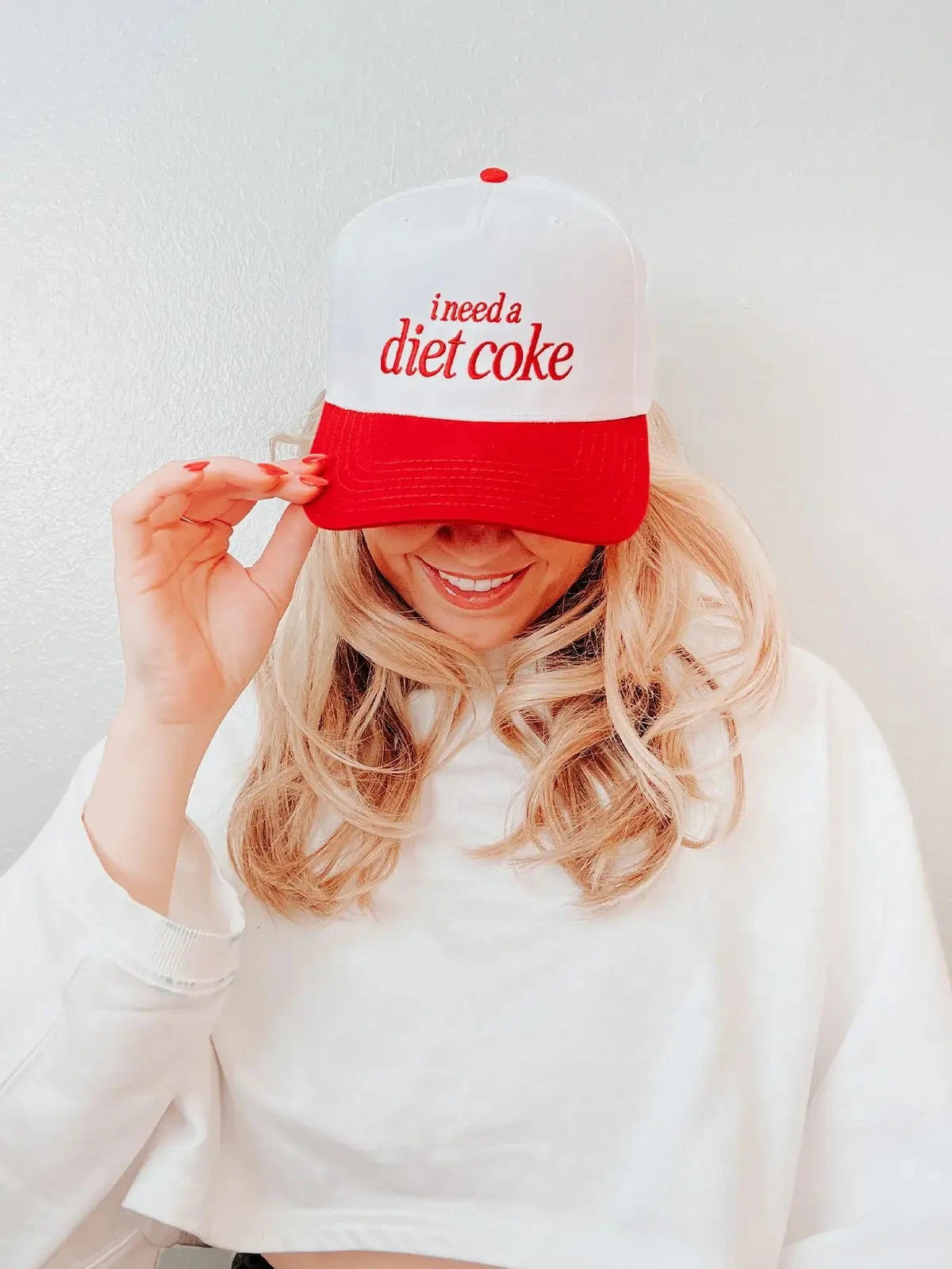 I Need a Diet Coke Embroidered Baseball Hat - Red and White