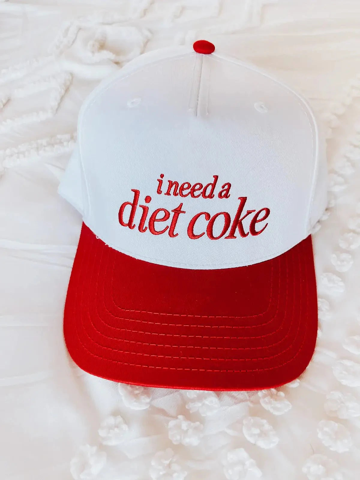 I Need a Diet Coke Embroidered Baseball Hat - Red and White