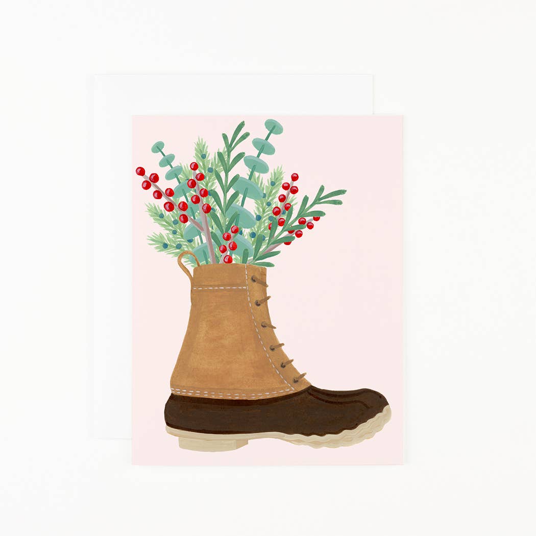 Duck Boot with Holiday Sprigs Card