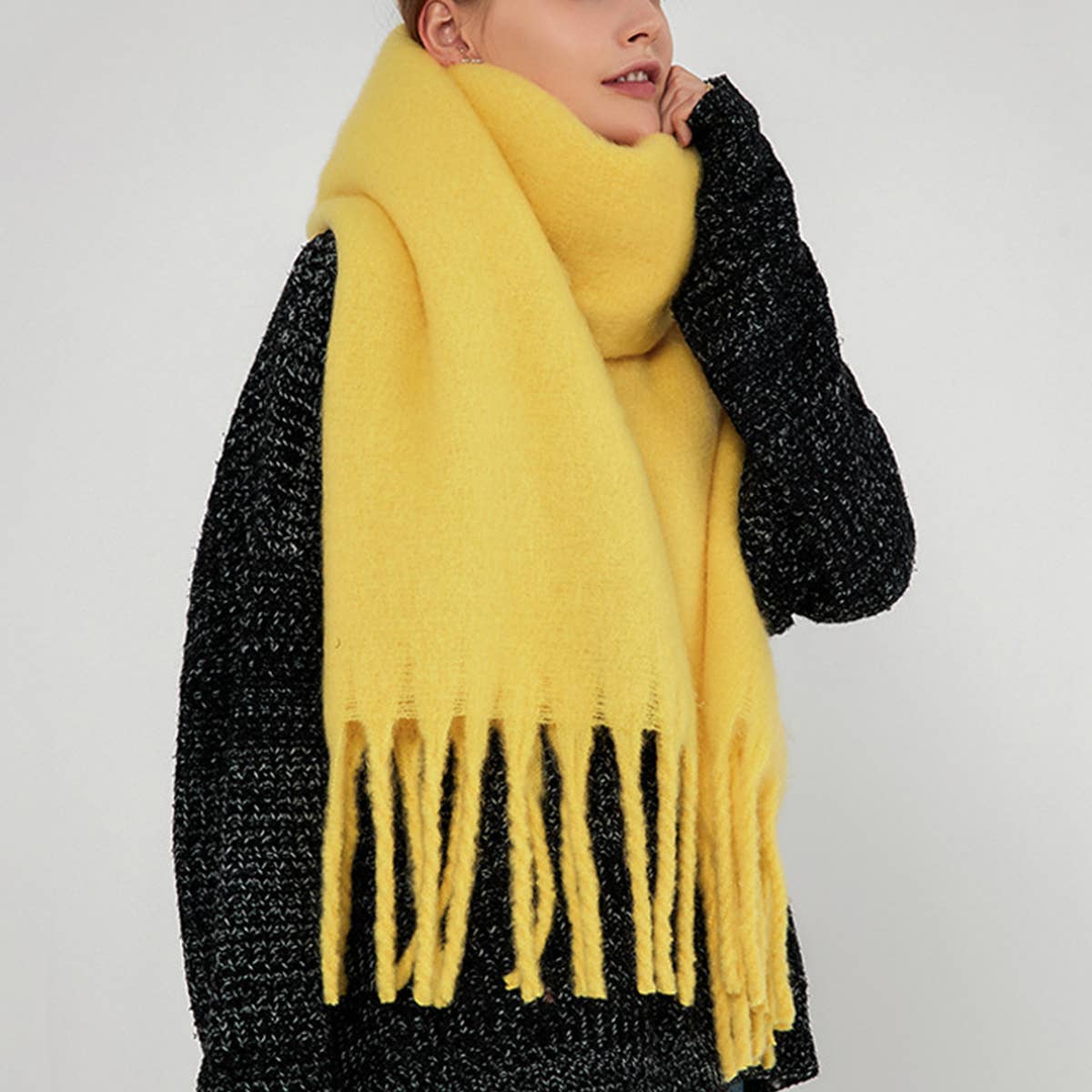 Black Soft Mohair Feel Scarf