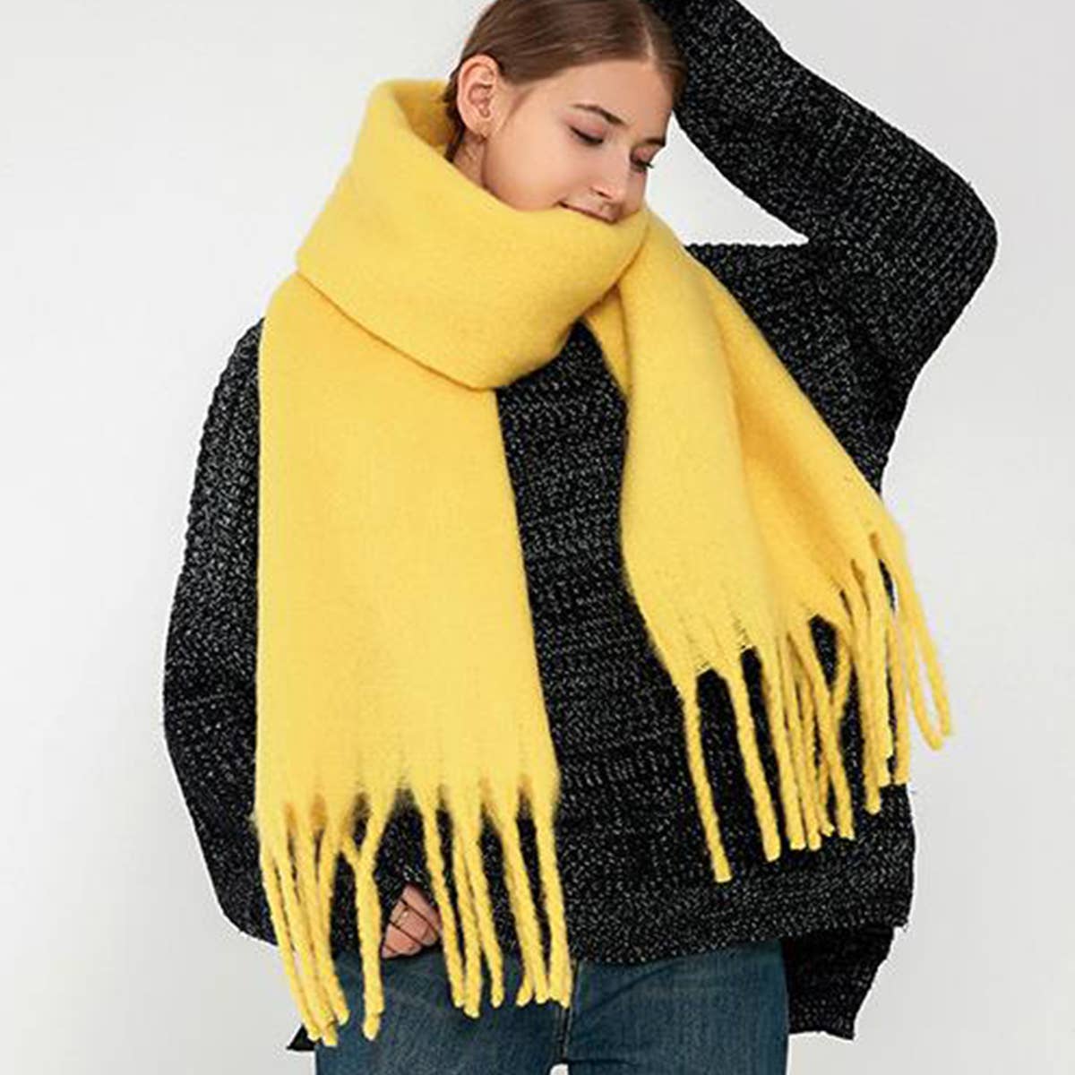 Black Soft Mohair Feel Scarf