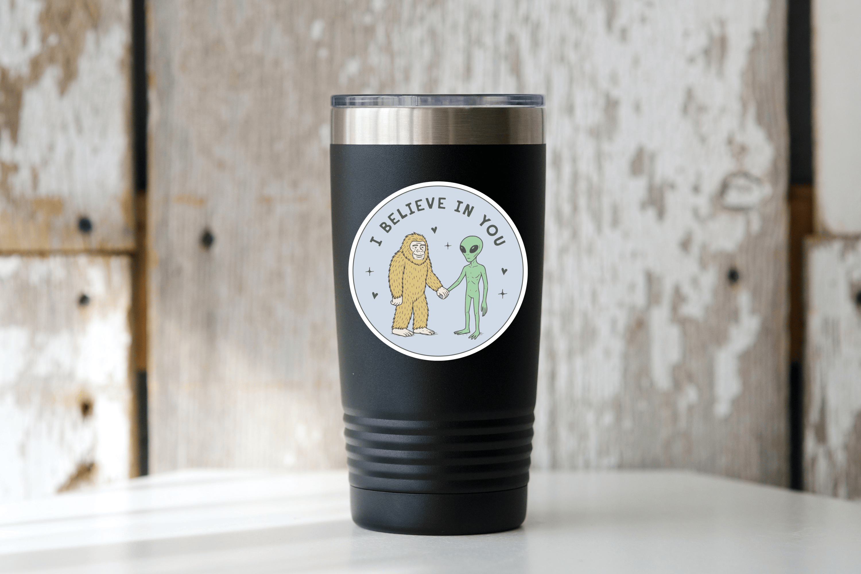 I Believe in You Sticker - bigfoot, alien, nature, funny