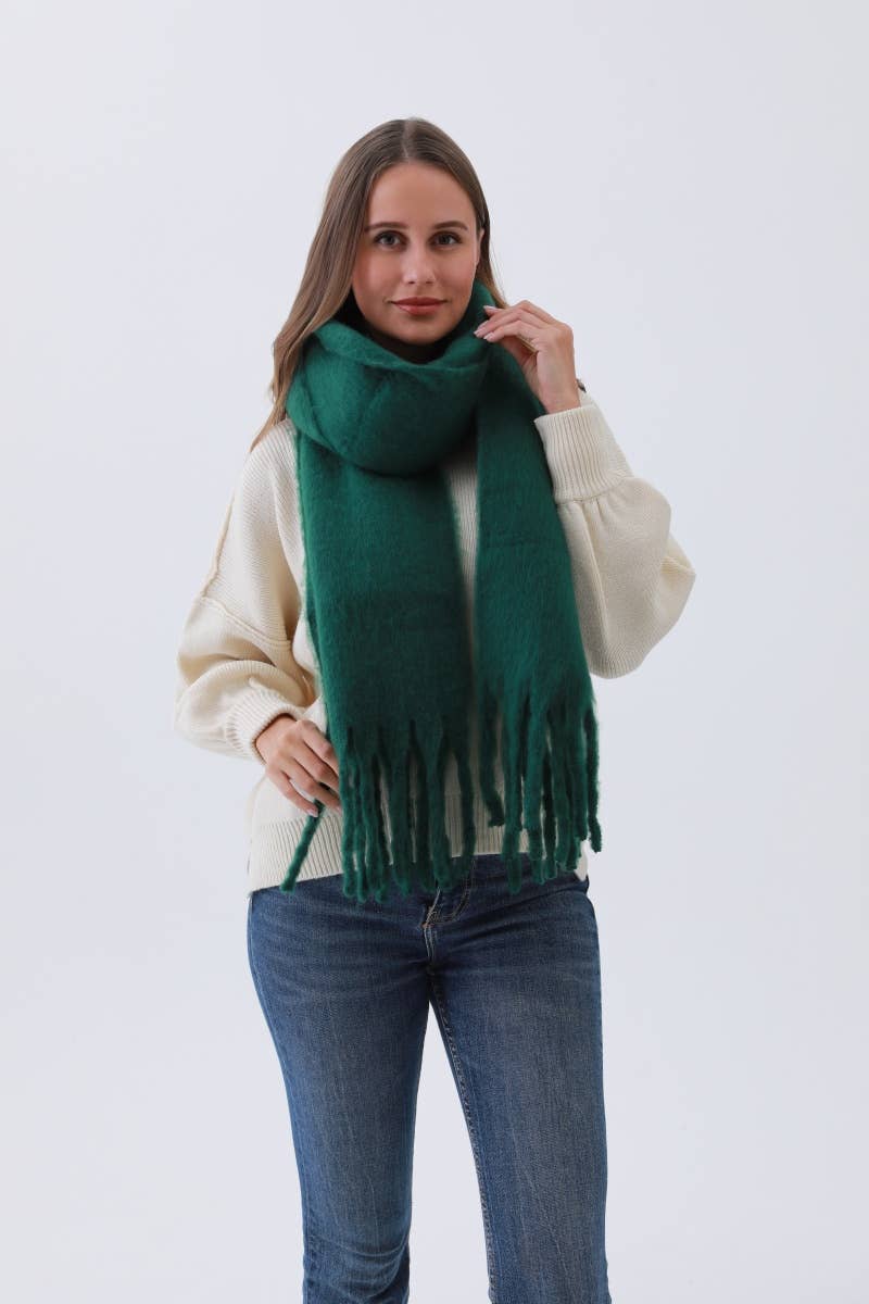 Mint Cozy Knit Solid Scarf with Tassels