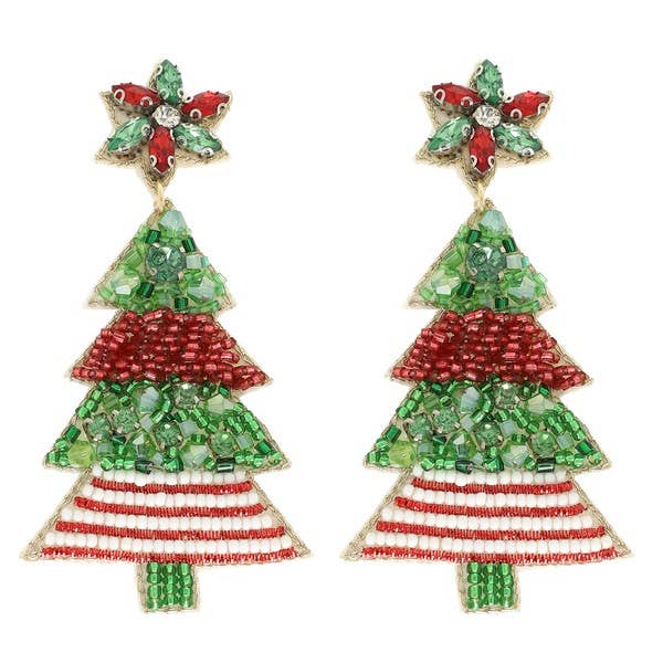 Christmas Tree Seed Bead Earrings