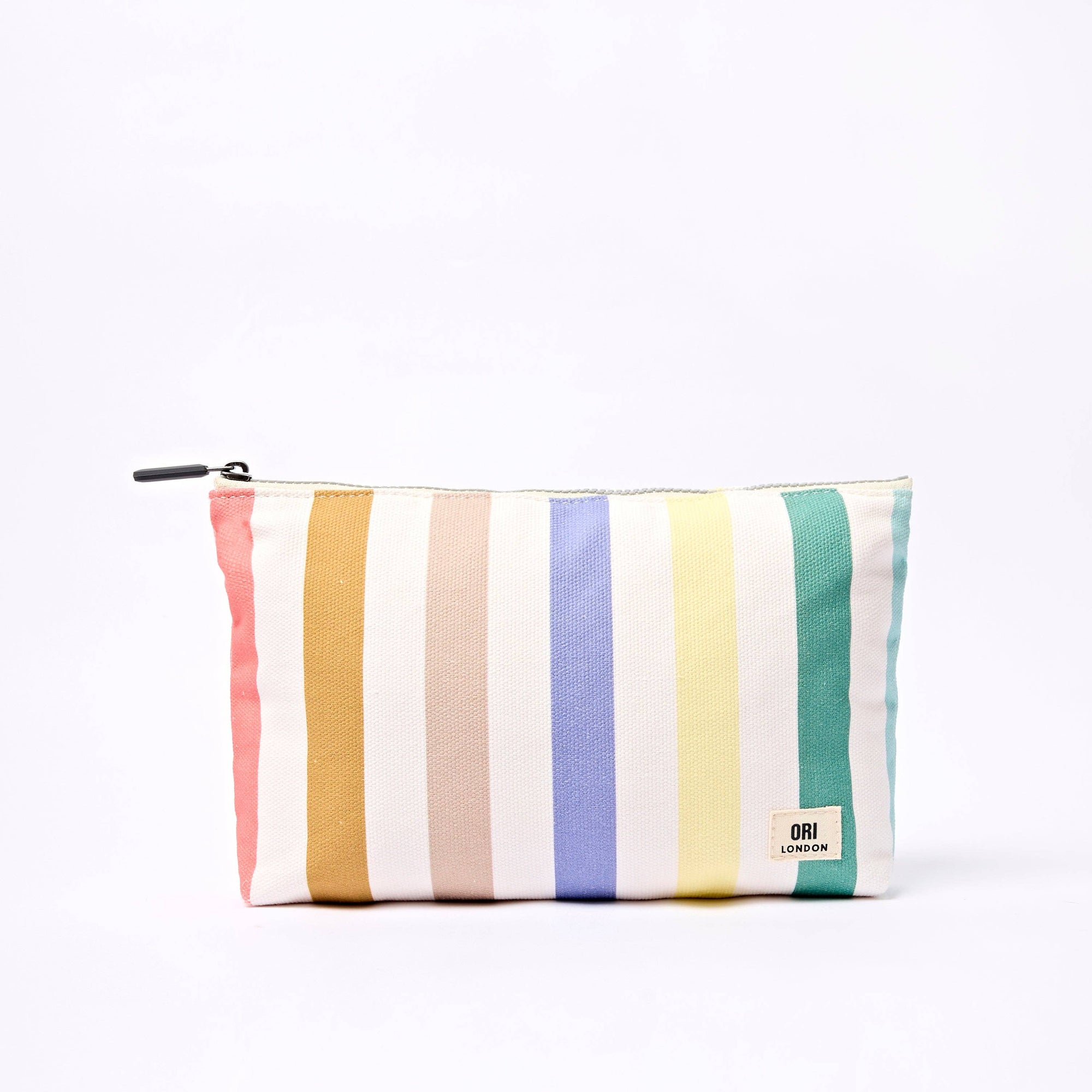 Maida Vale Medium Pouch in Pastel Multi Stripe Cotton Canvas