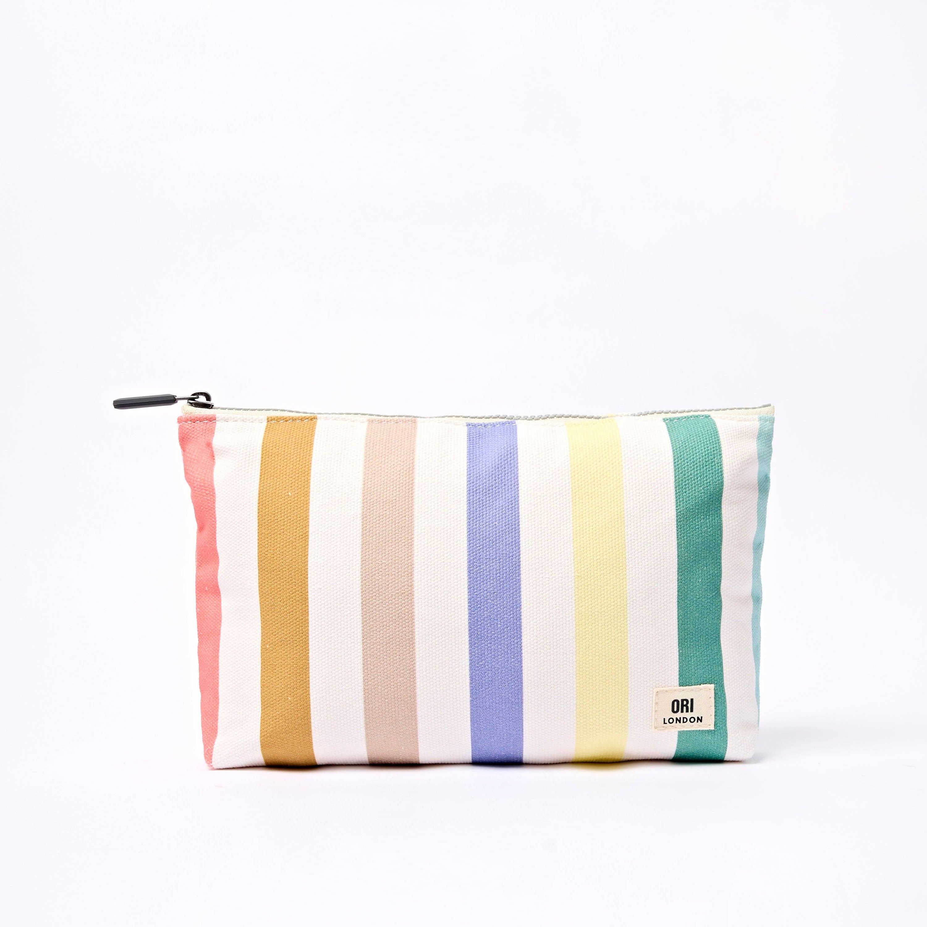 Maida Vale Medium Pouch in Pastel Multi Stripe Cotton Canvas
