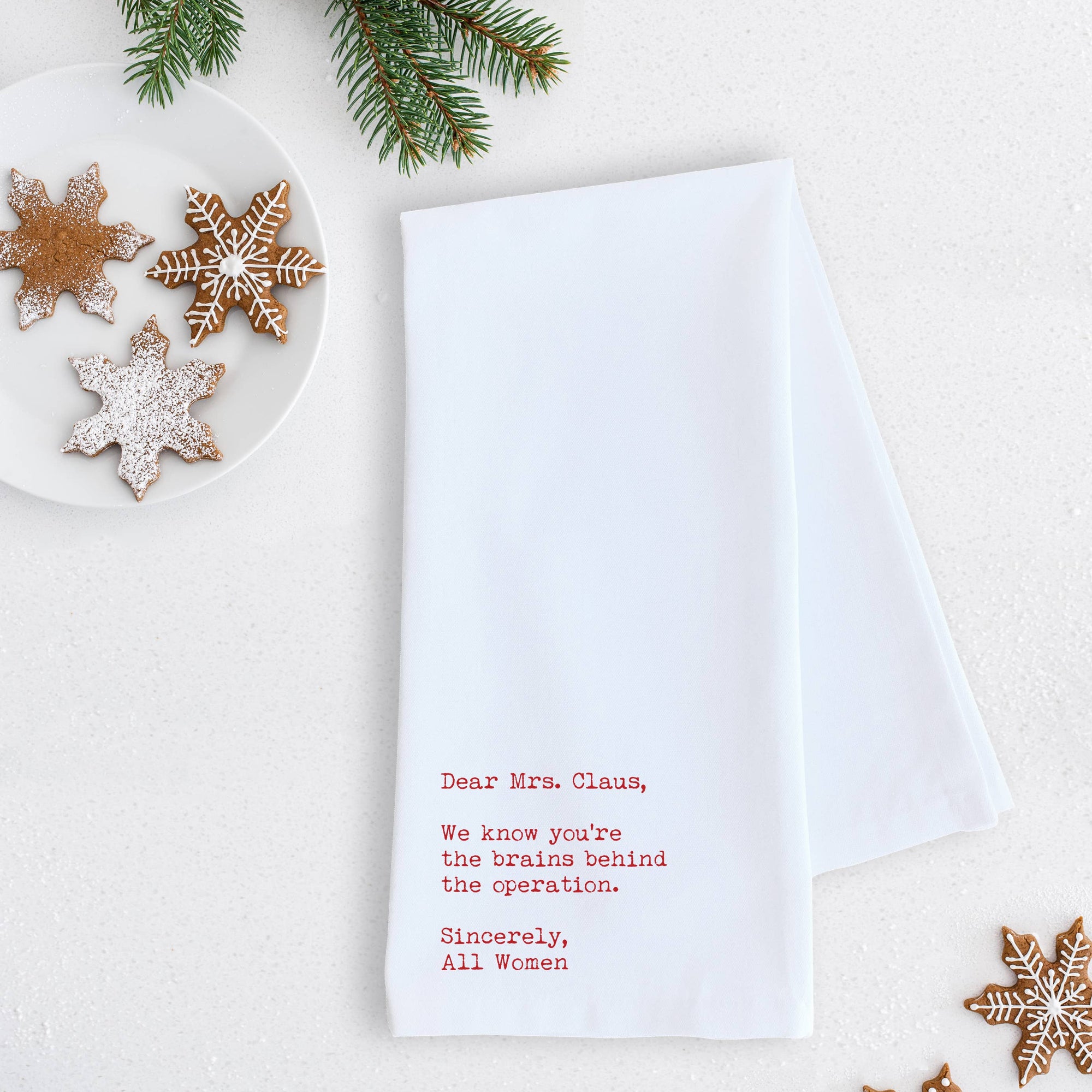 Dear Mrs. Claus - Tea Towel - Christmas Décor - RED