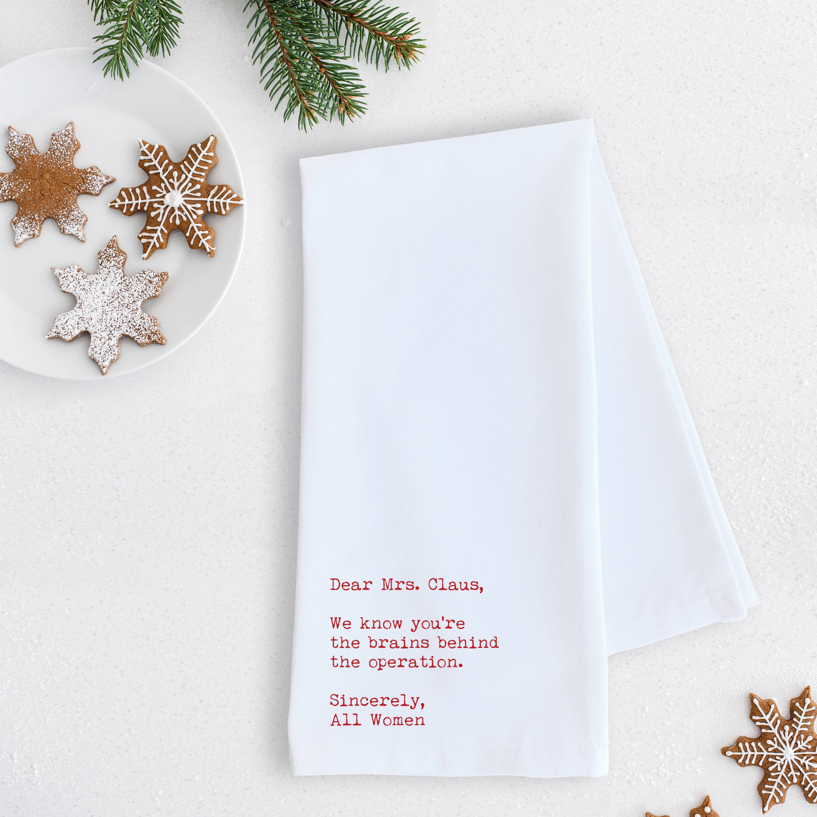 Dear Mrs. Claus - Tea Towel - Christmas Décor - RED