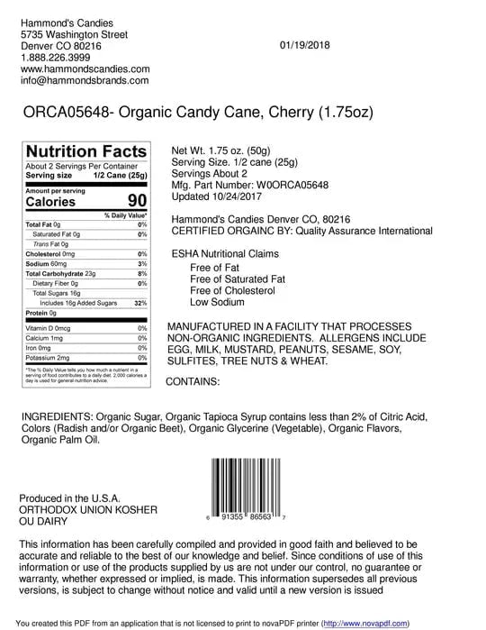 Cherry Organic Hand-Spun Jumbo Candy Cane