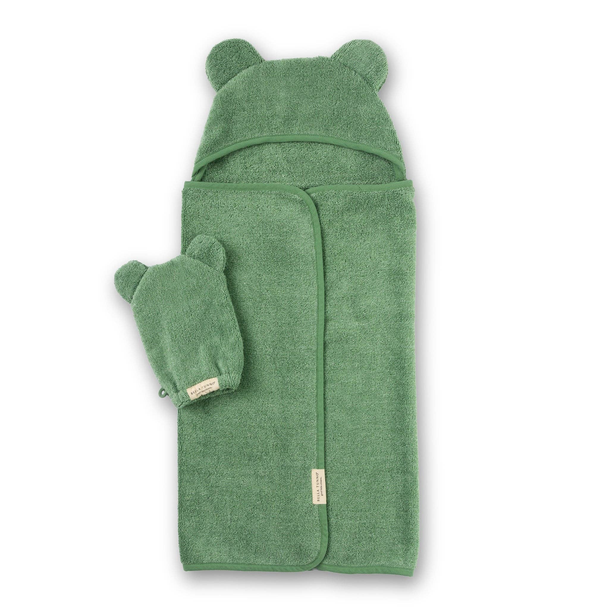 Hooded Towel + Wash Mitt Set Sea Foam - Green