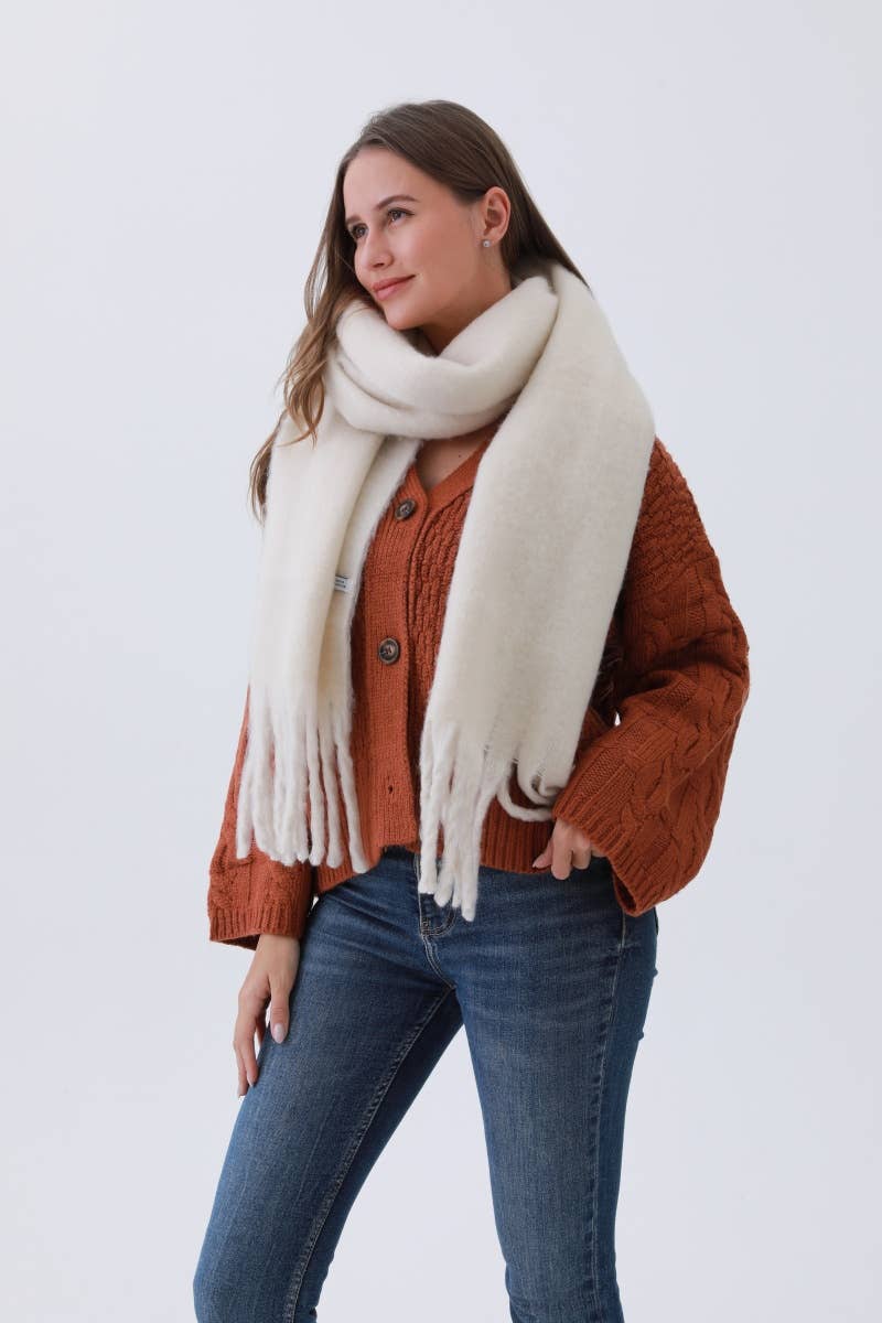 Green Cozy Knit Solid Scarf with Tassels