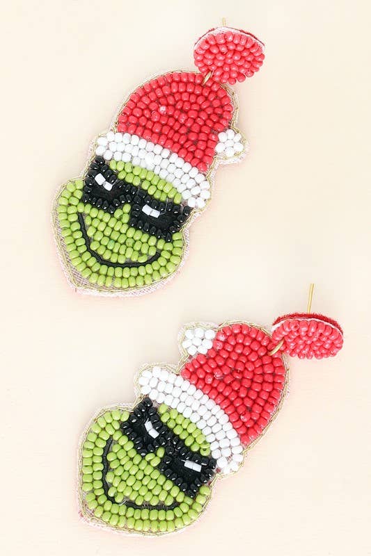 Grinch Seed Bead Earrings