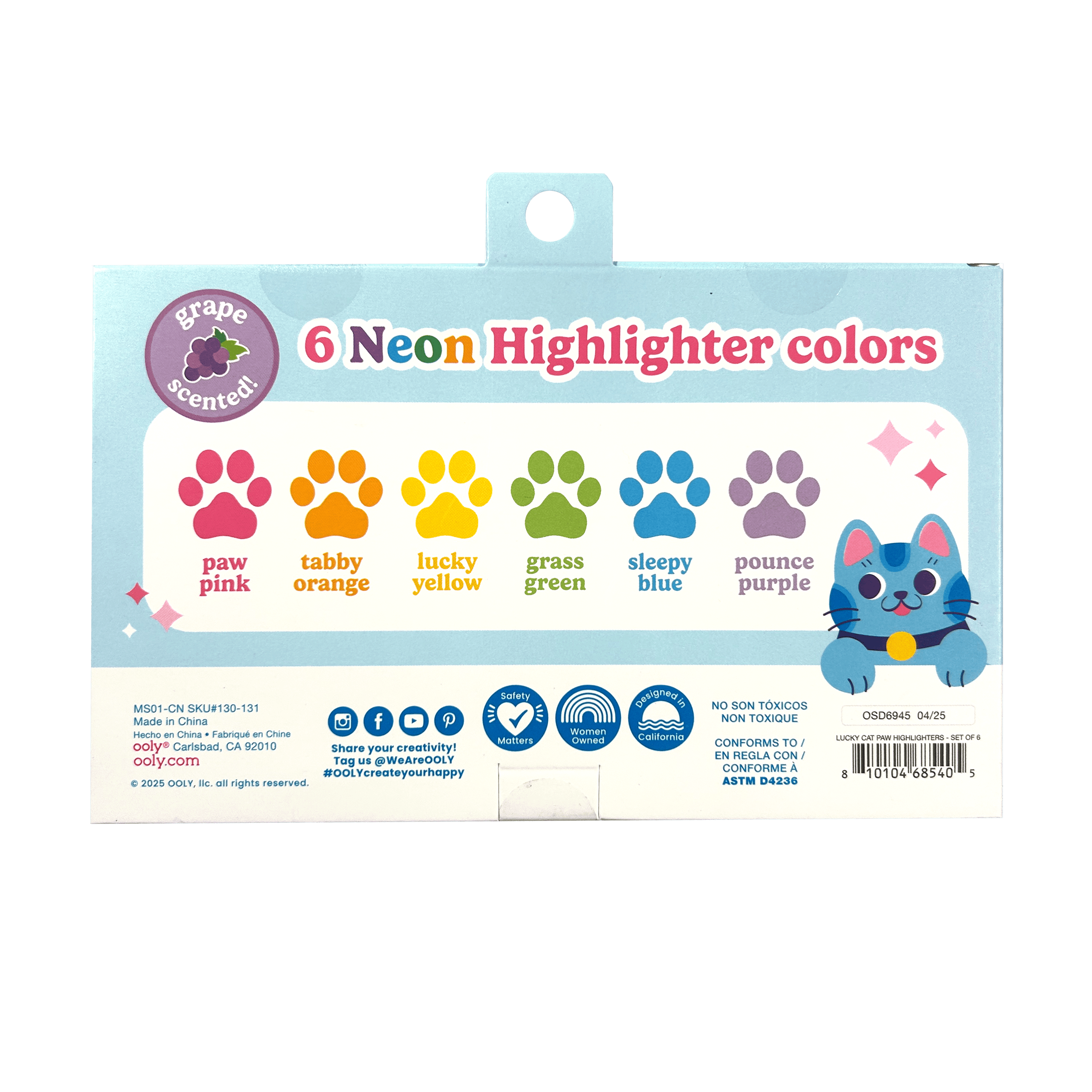 Lucky Cat Paw: Neon Highlighters - Berry Scent (Set of 6)