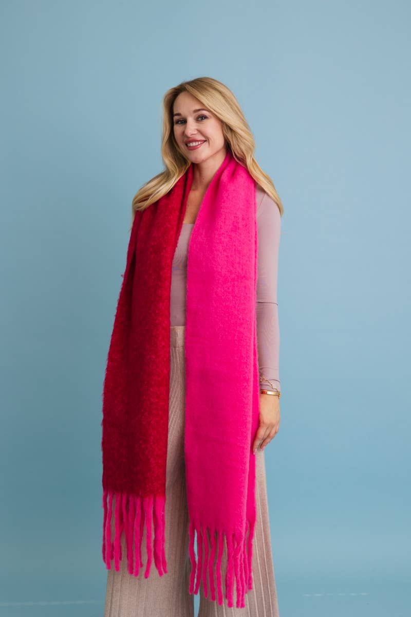 Blues Cozy Solid Two Tone Tassel Scarf