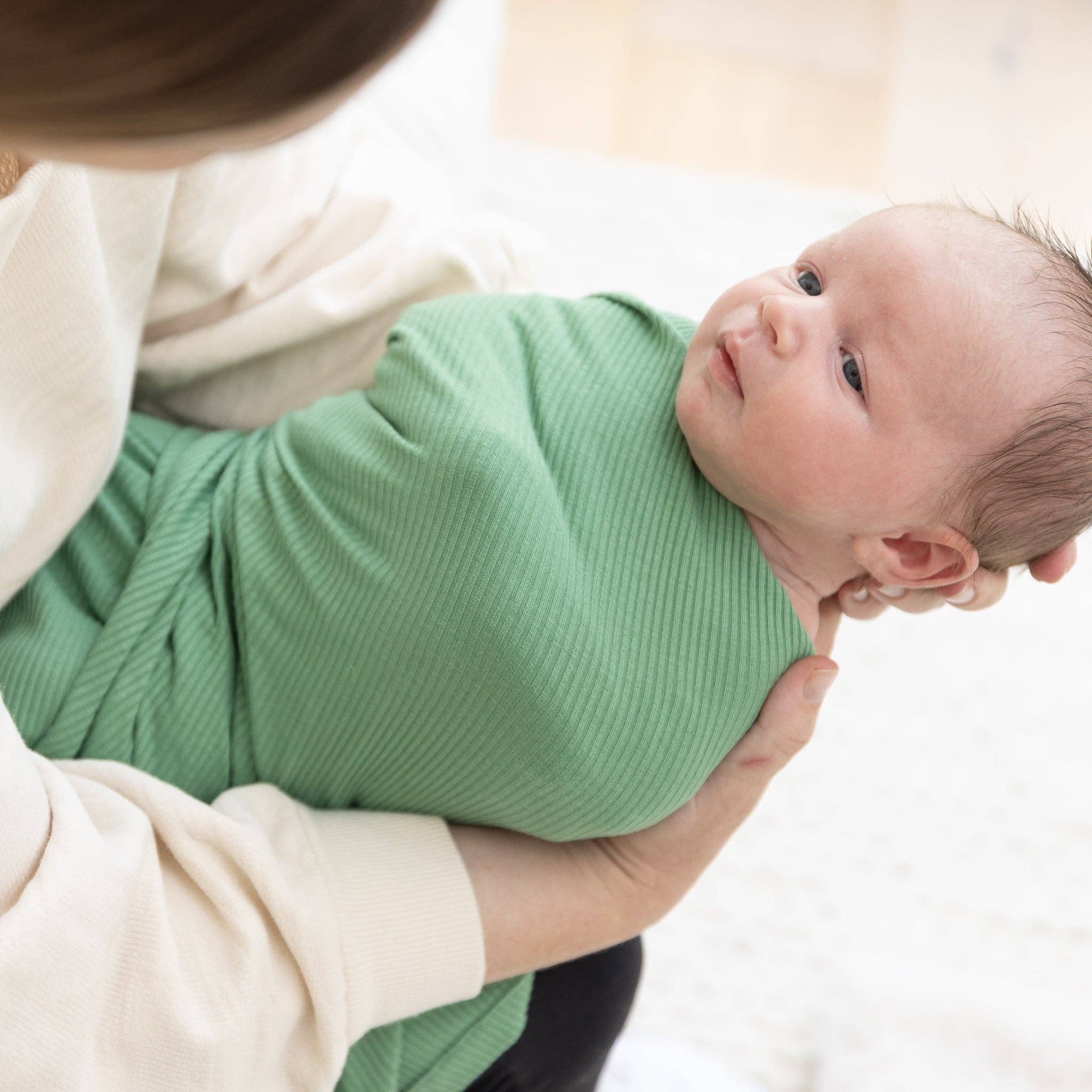 Sea Foam Rib Swaddle & Beanie Set - Green