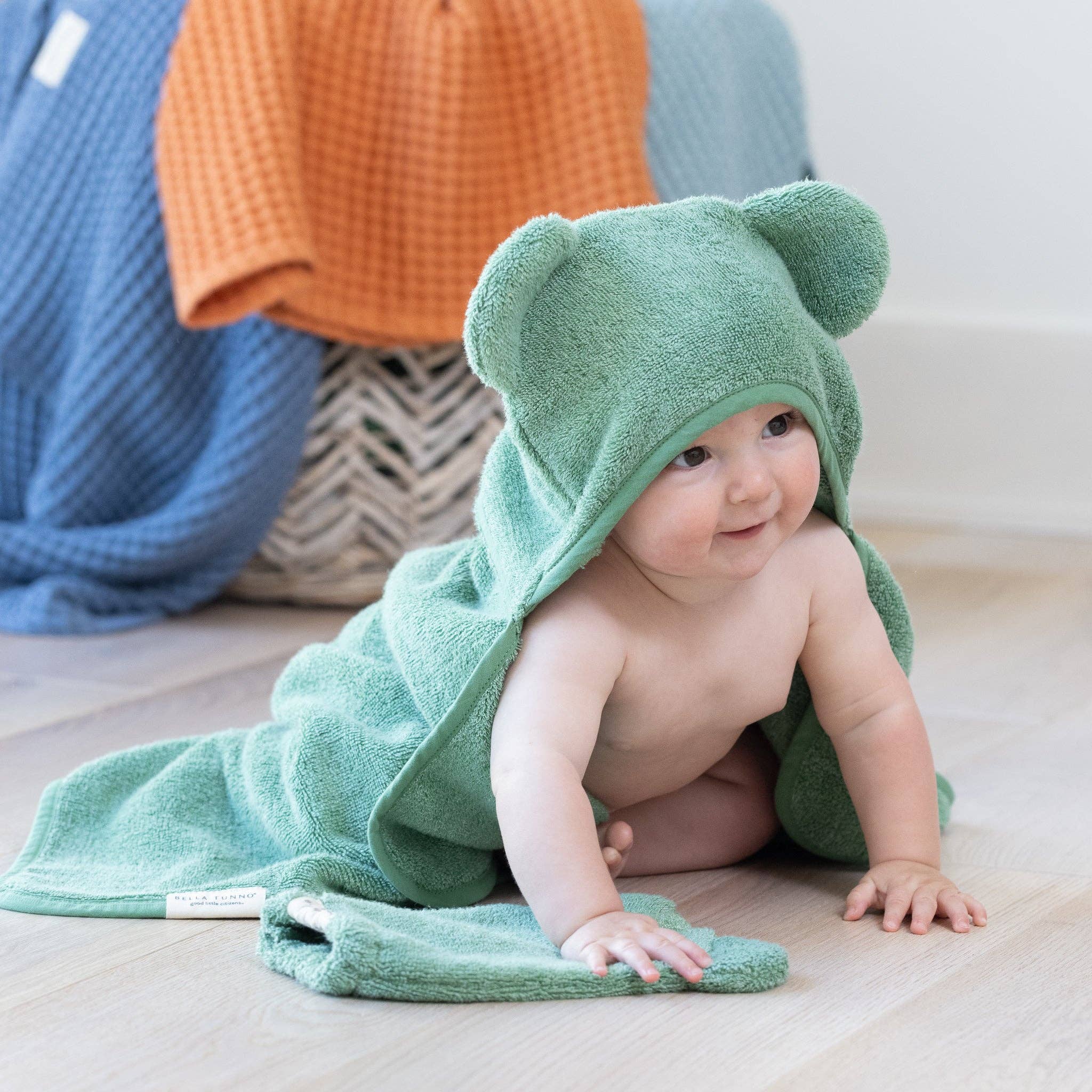 Hooded Towel + Wash Mitt Set Sea Foam - Green