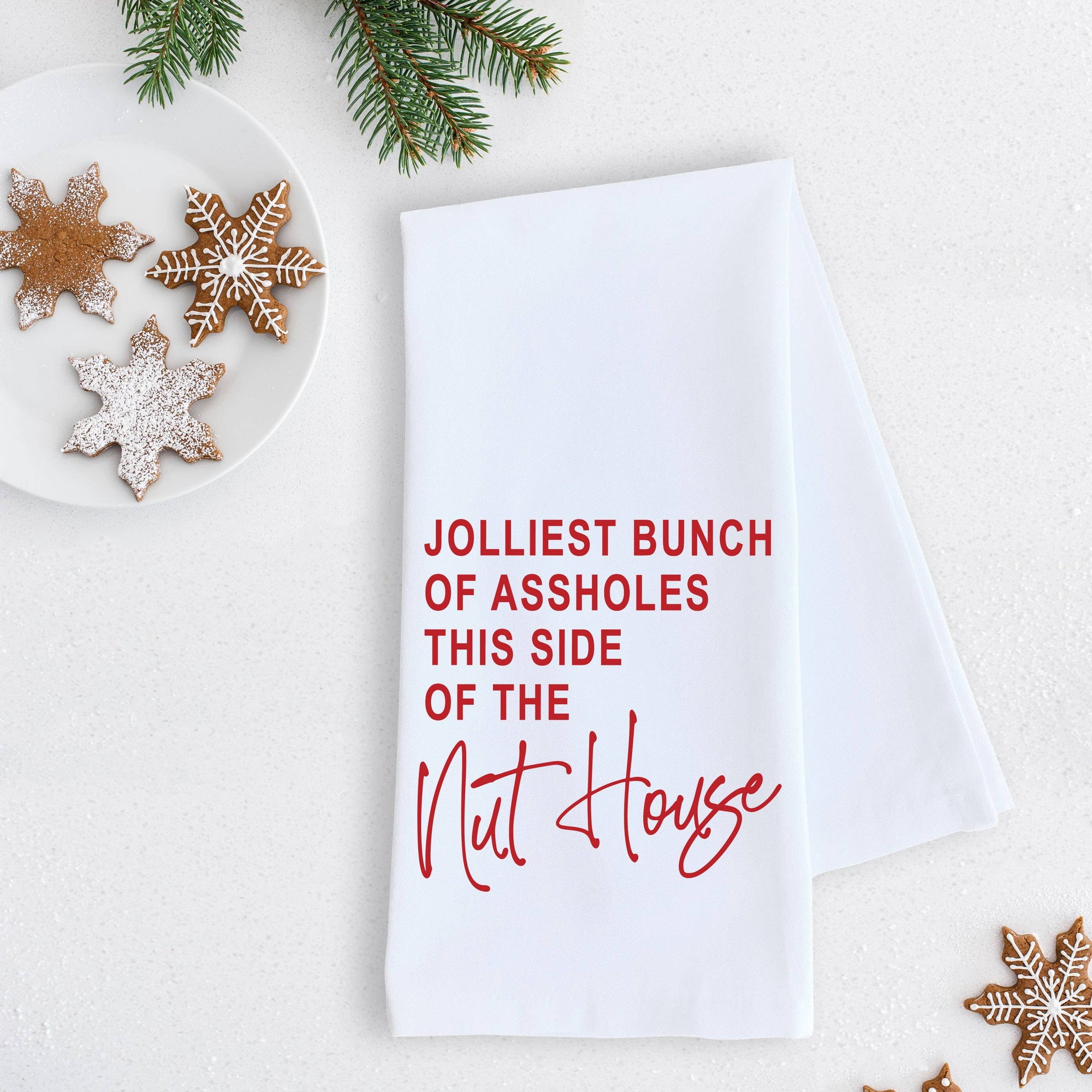 Jolliest Bunch Of Assholes - Tea Towel - Christmas Décor - RED