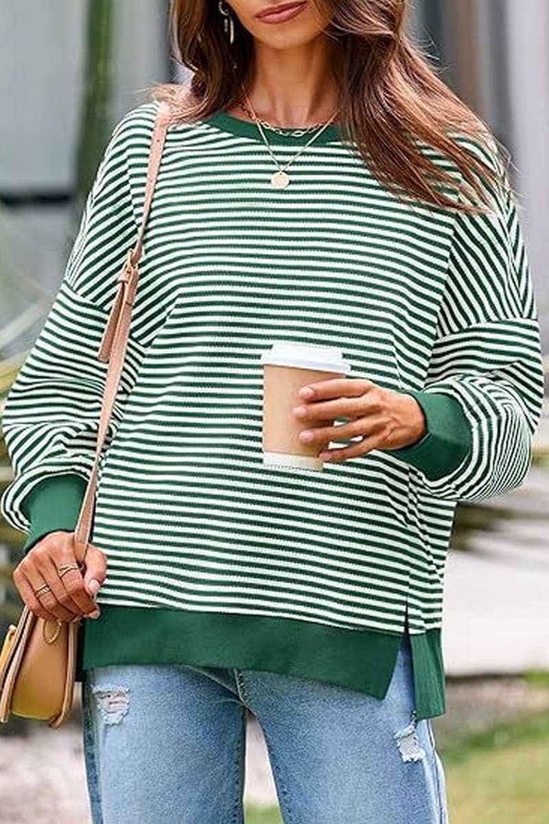 Sea Blue Striped Sweatshirt-XXL