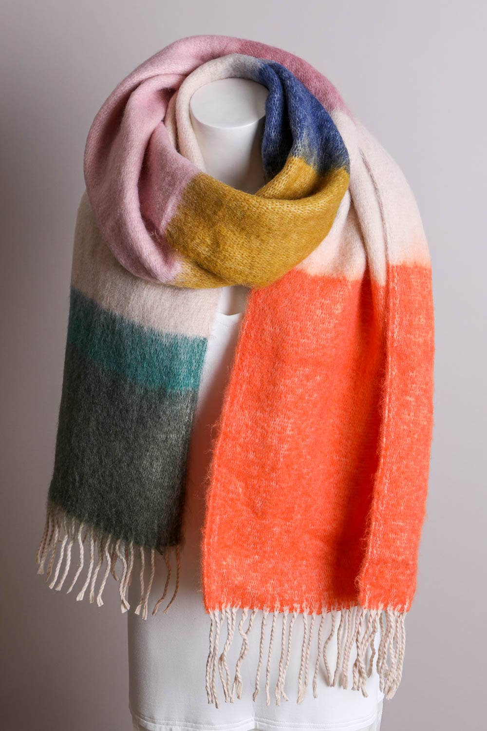 Green & Orange Faux Mohair Scarf