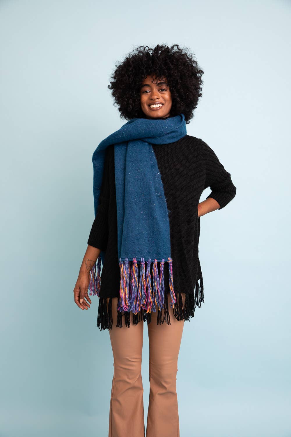 Cobalt Speckle Frayed Border Bohemian Scarf