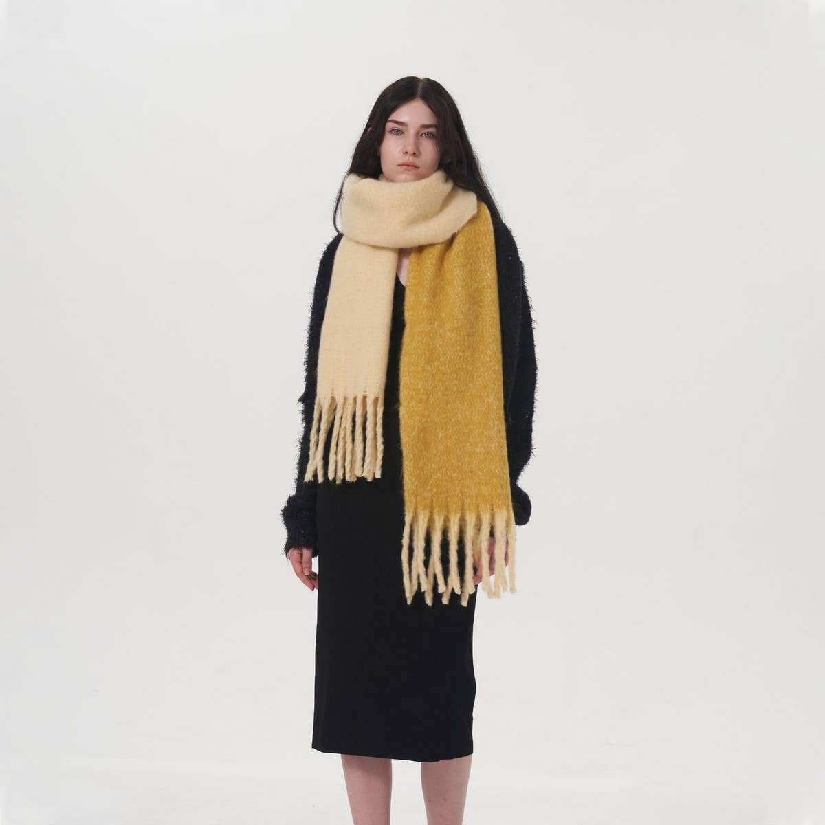 Yellow Double Color Faux Cashmere Scarf