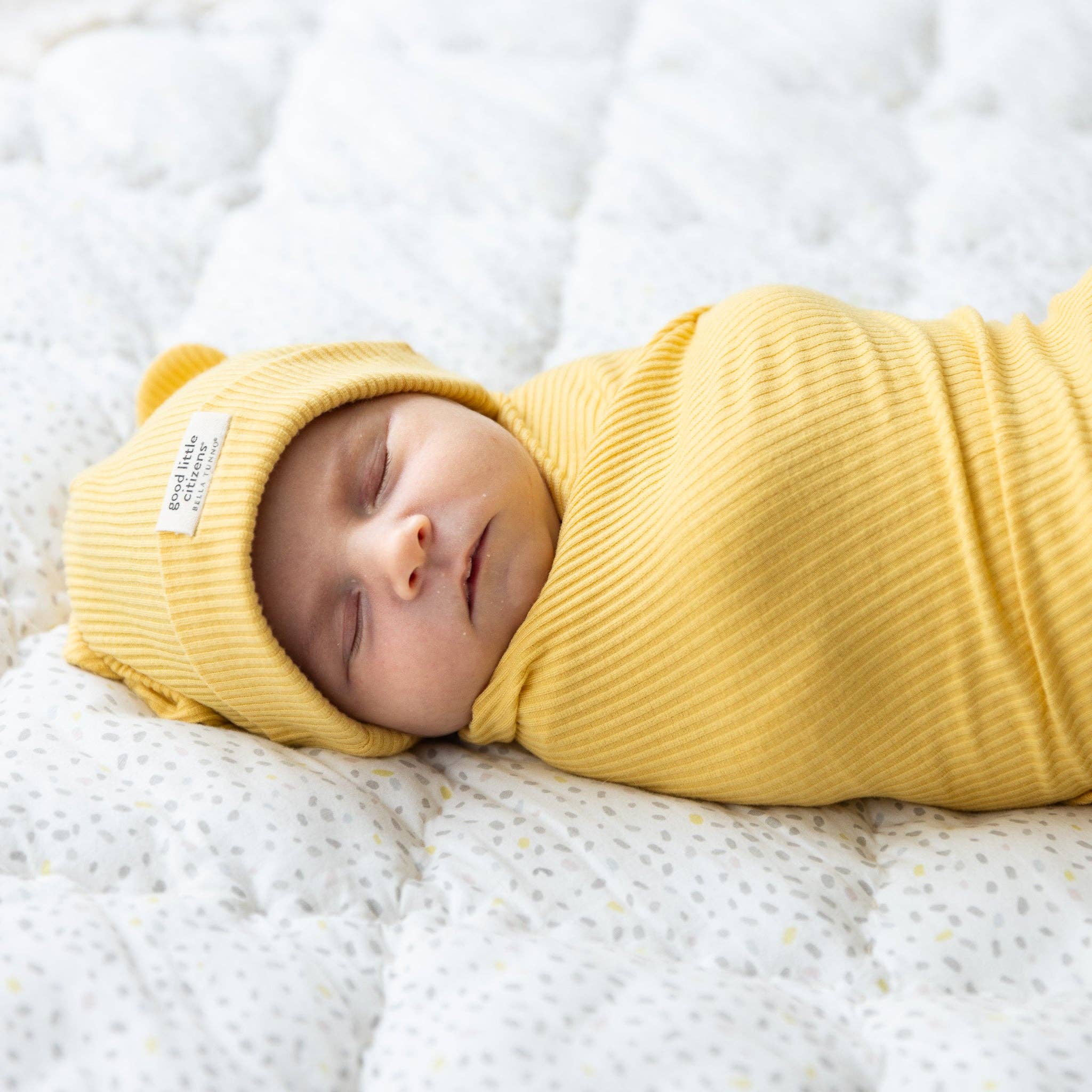 Sunshine Rib Swaddle & Beanie Set - Yellow