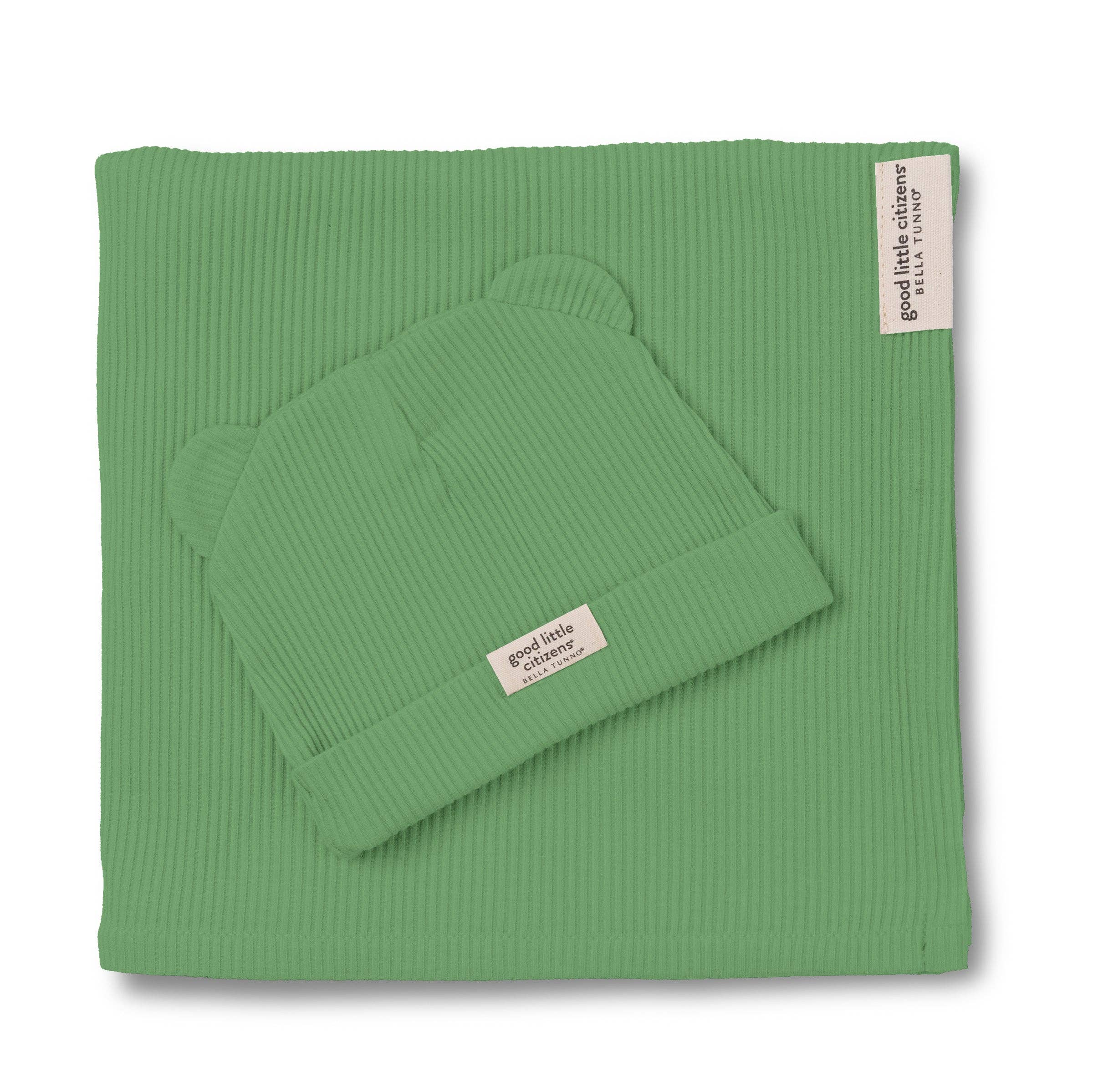 Sea Foam Rib Swaddle & Beanie Set - Green