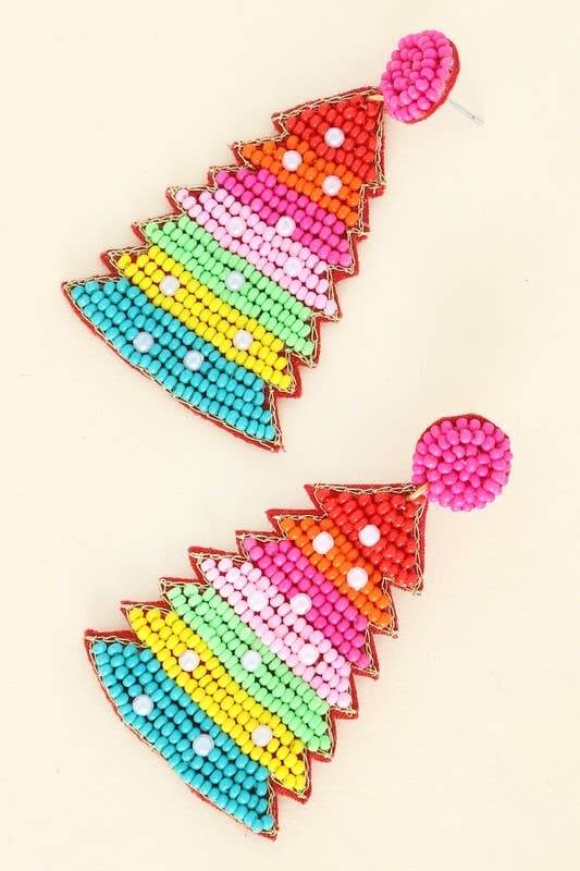 Rainbow Christmas Tree Seed Bead Earring