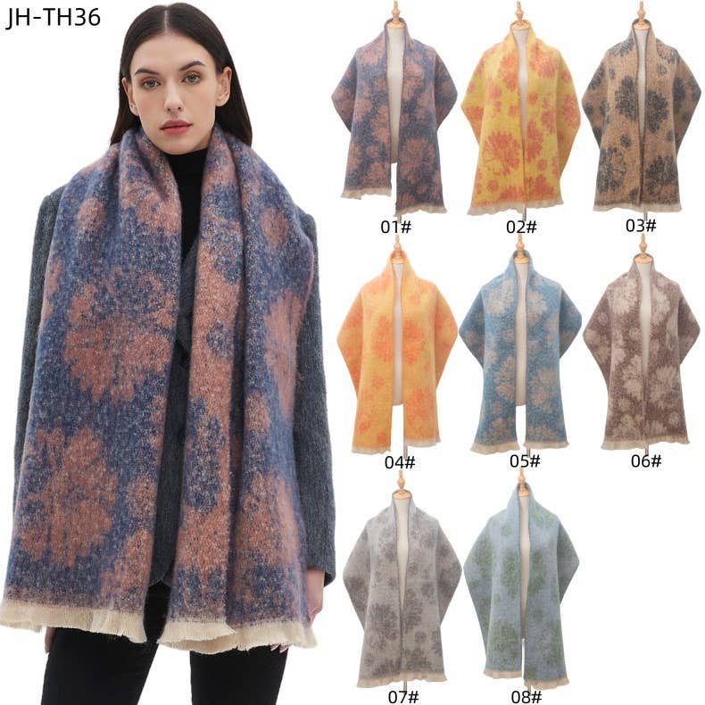 Grey Floral Print Scarf