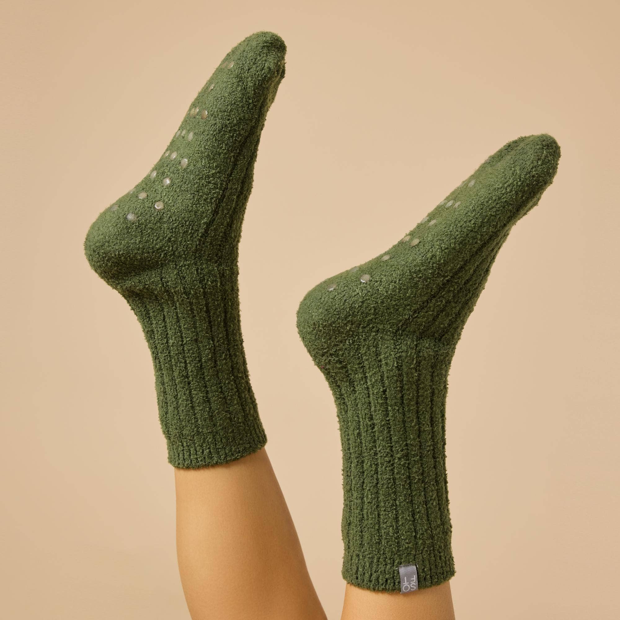 Cozy Marshmallow Crew Socks with Grippers for Women