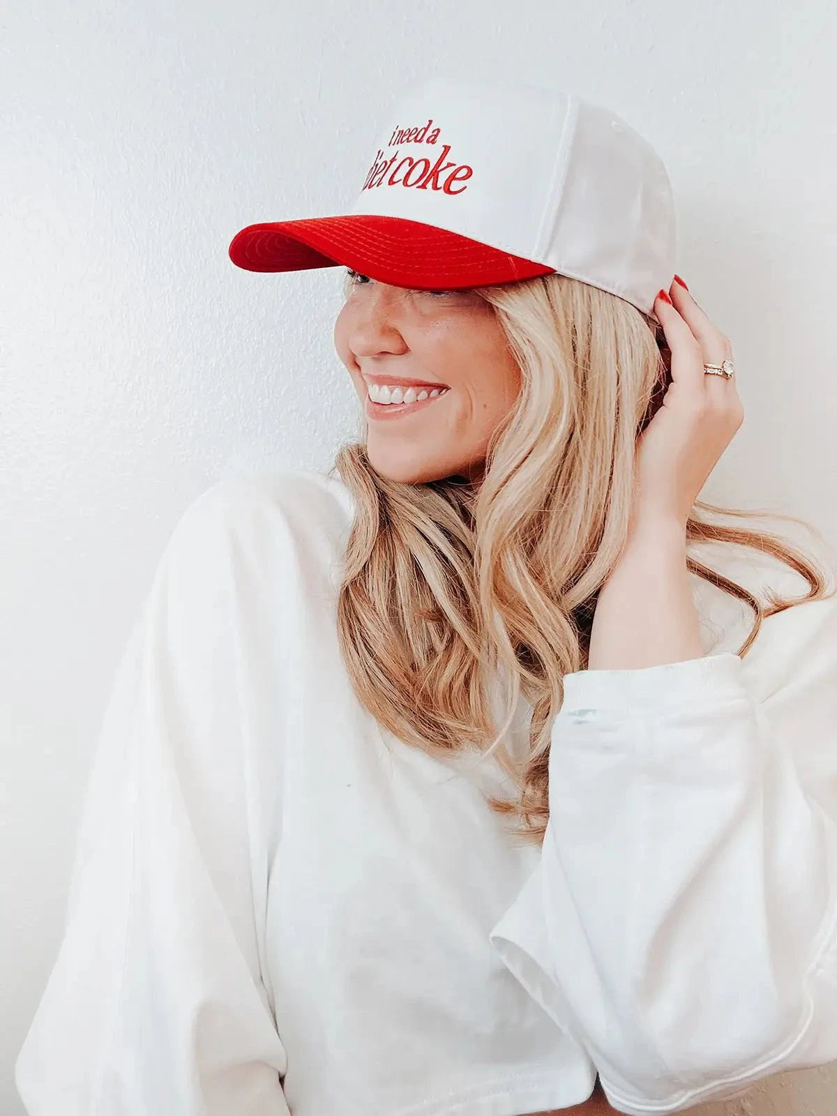 I Need a Diet Coke Embroidered Trucker Hat - Red and White