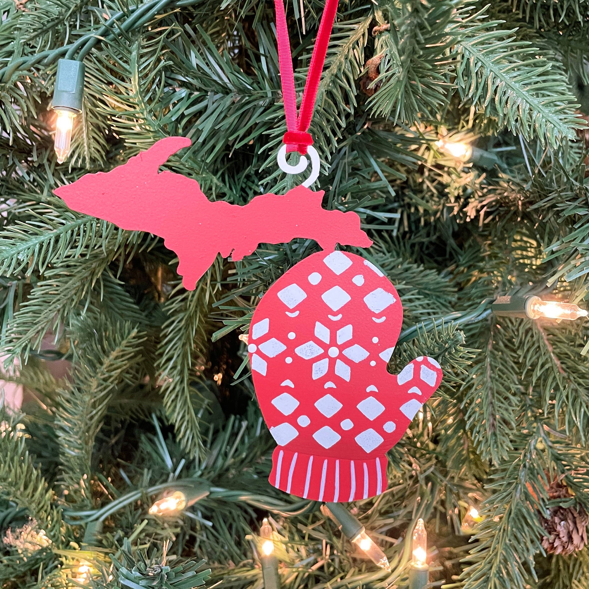 Red & White Michigan Ornament