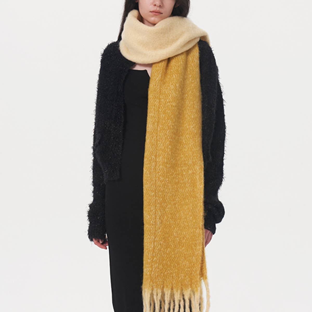Yellow Double Color Faux Cashmere Scarf