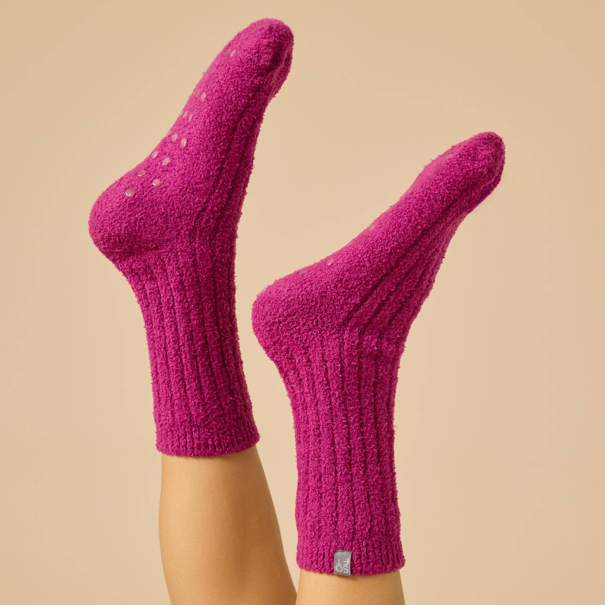 Cozy Marshmallow Crew Socks with Grippers for Women