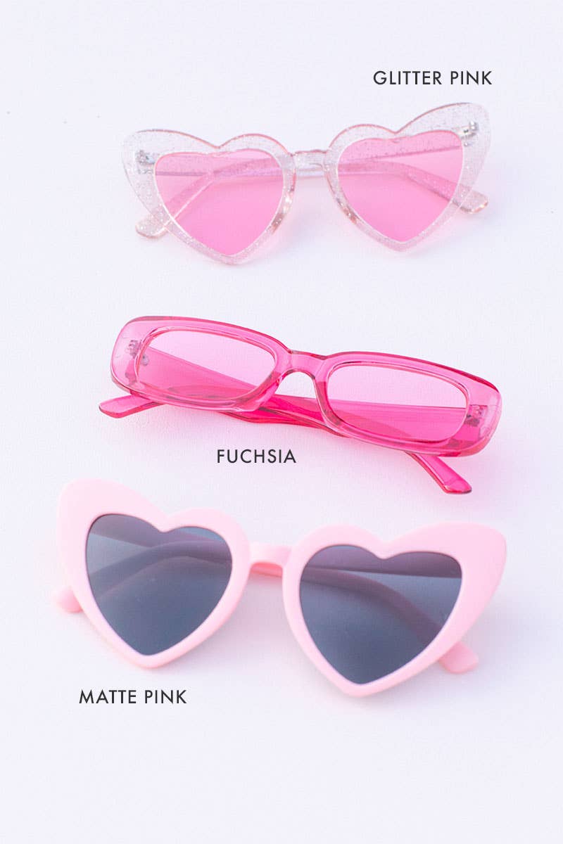 Valentine's Adults Glitter Pink Heart Sunglasses