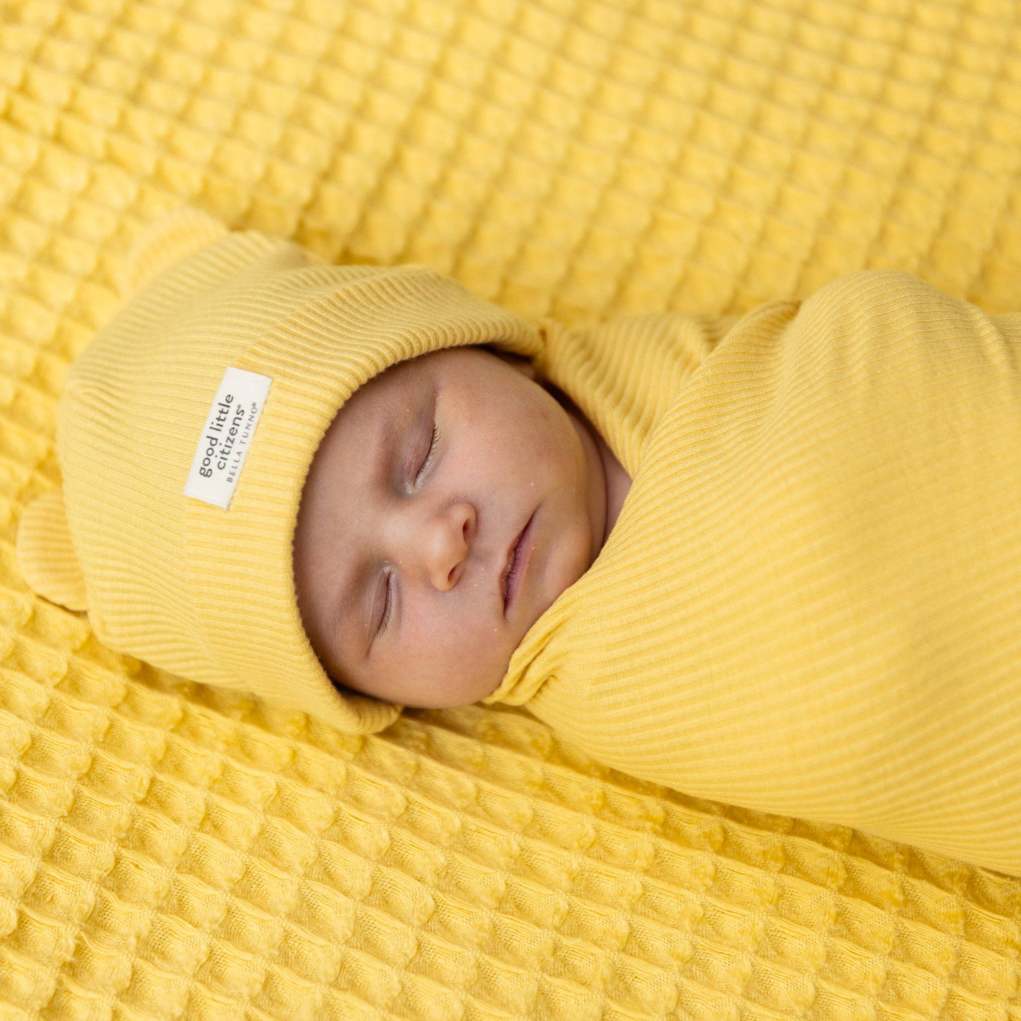 Sunshine Rib Swaddle & Beanie Set - Yellow