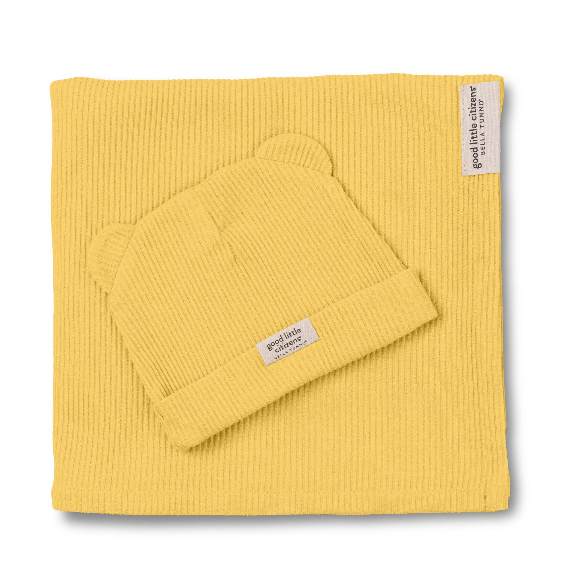 Sunshine Rib Swaddle & Beanie Set - Yellow