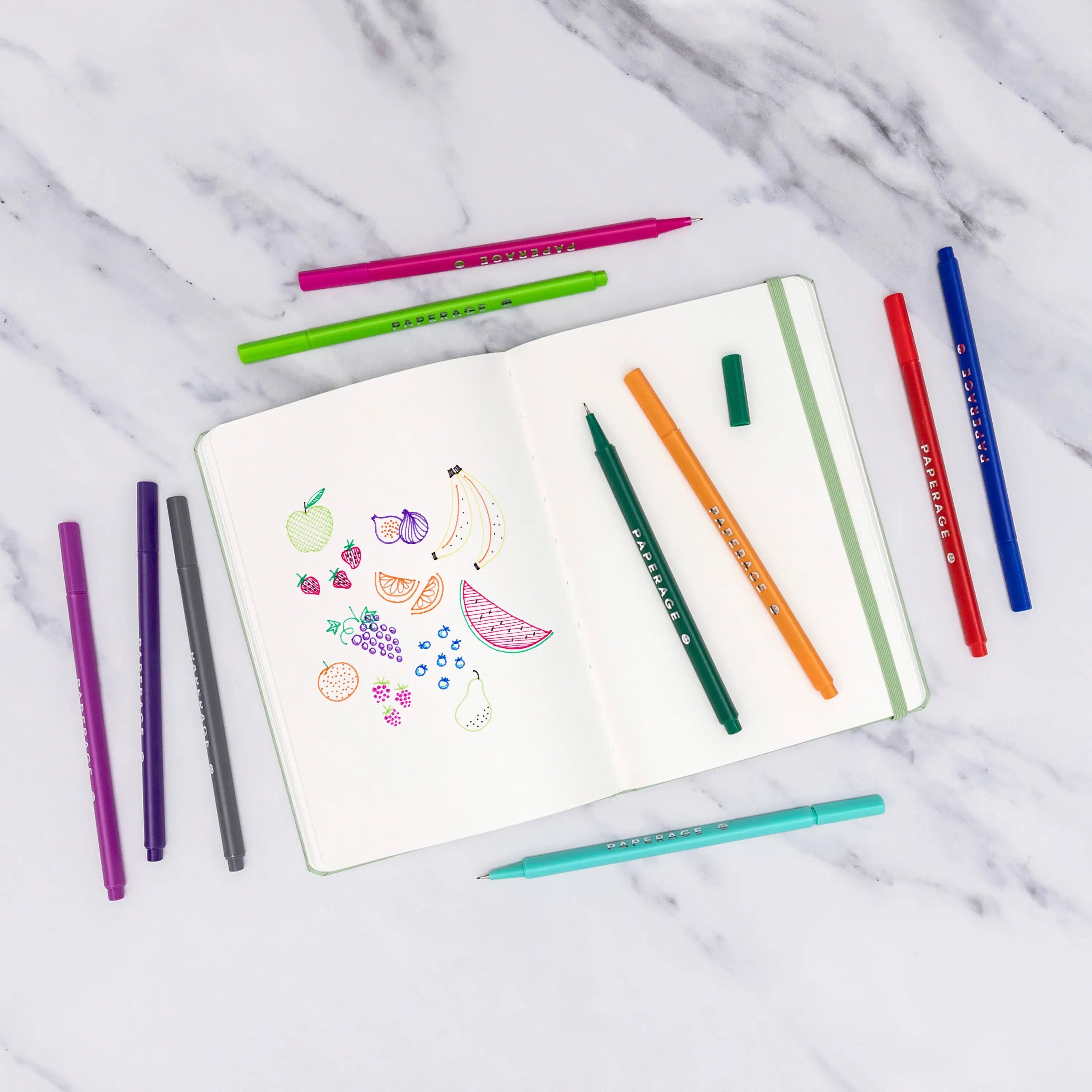 12 Pack Felt Tip Fine Line Marker Pens With Case: Bright