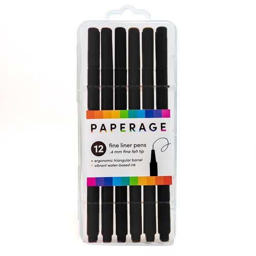 Felt Tip Fine Liner Pen Set – 12pk with Case: Black