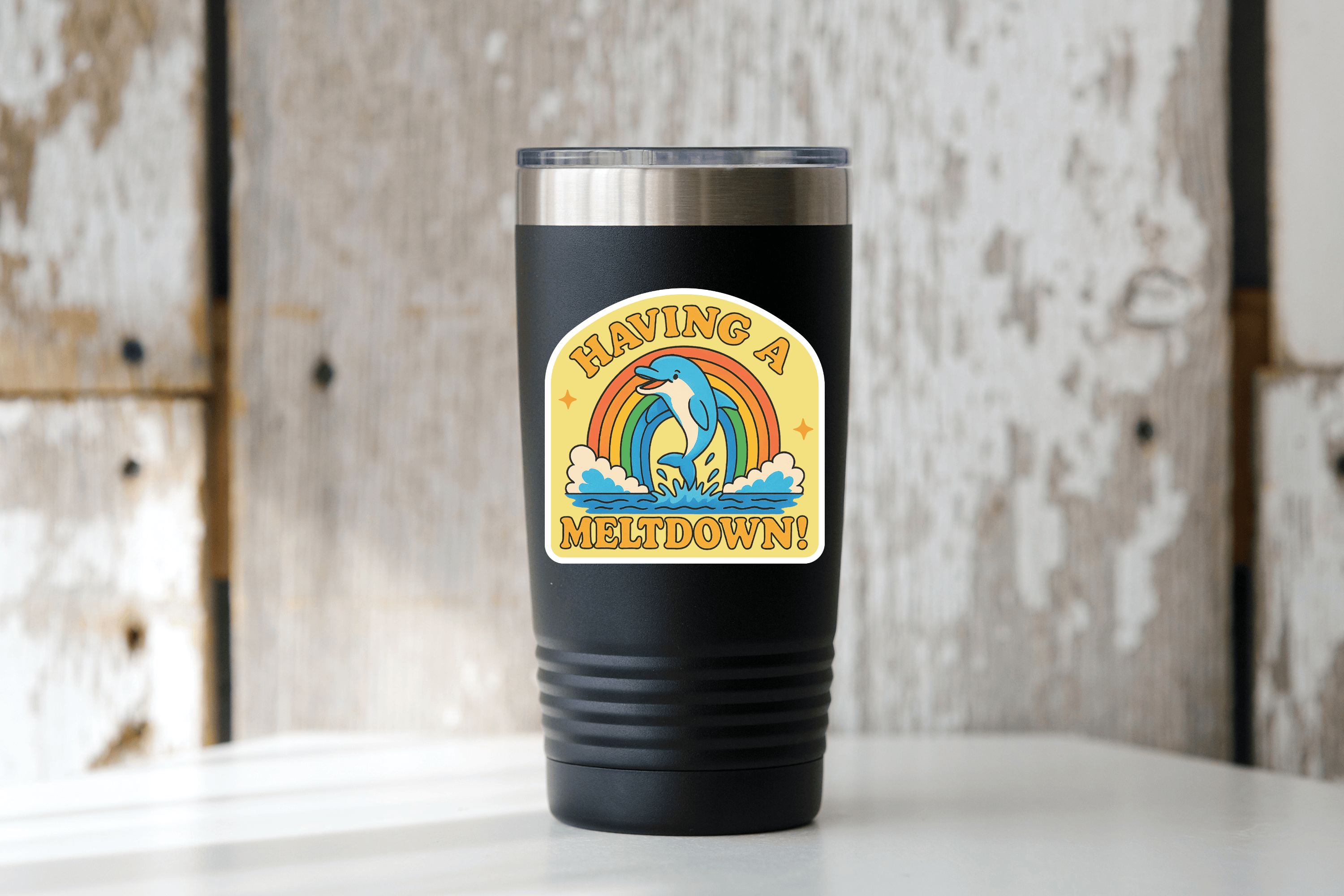 Having a Meltdown Sticker - mental health, rainbow, dolphin