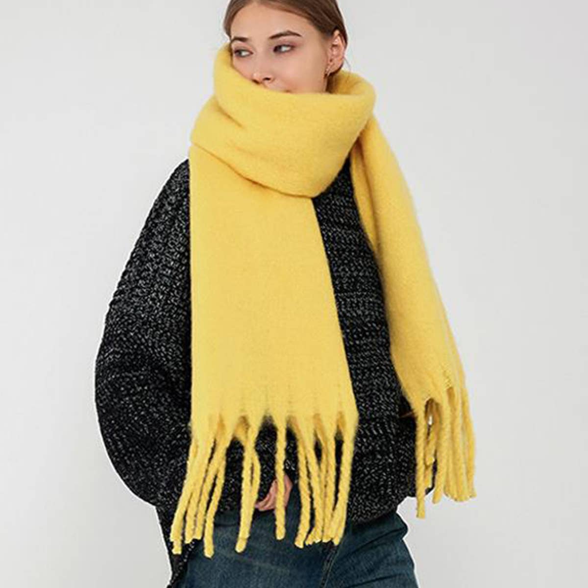 Black Soft Mohair Feel Scarf