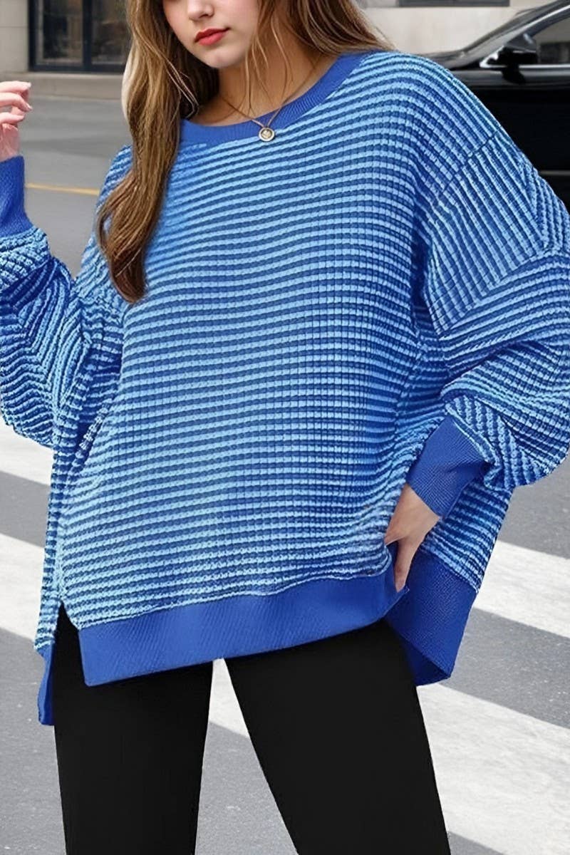 Bright Blue Striped Sweatshirt-M