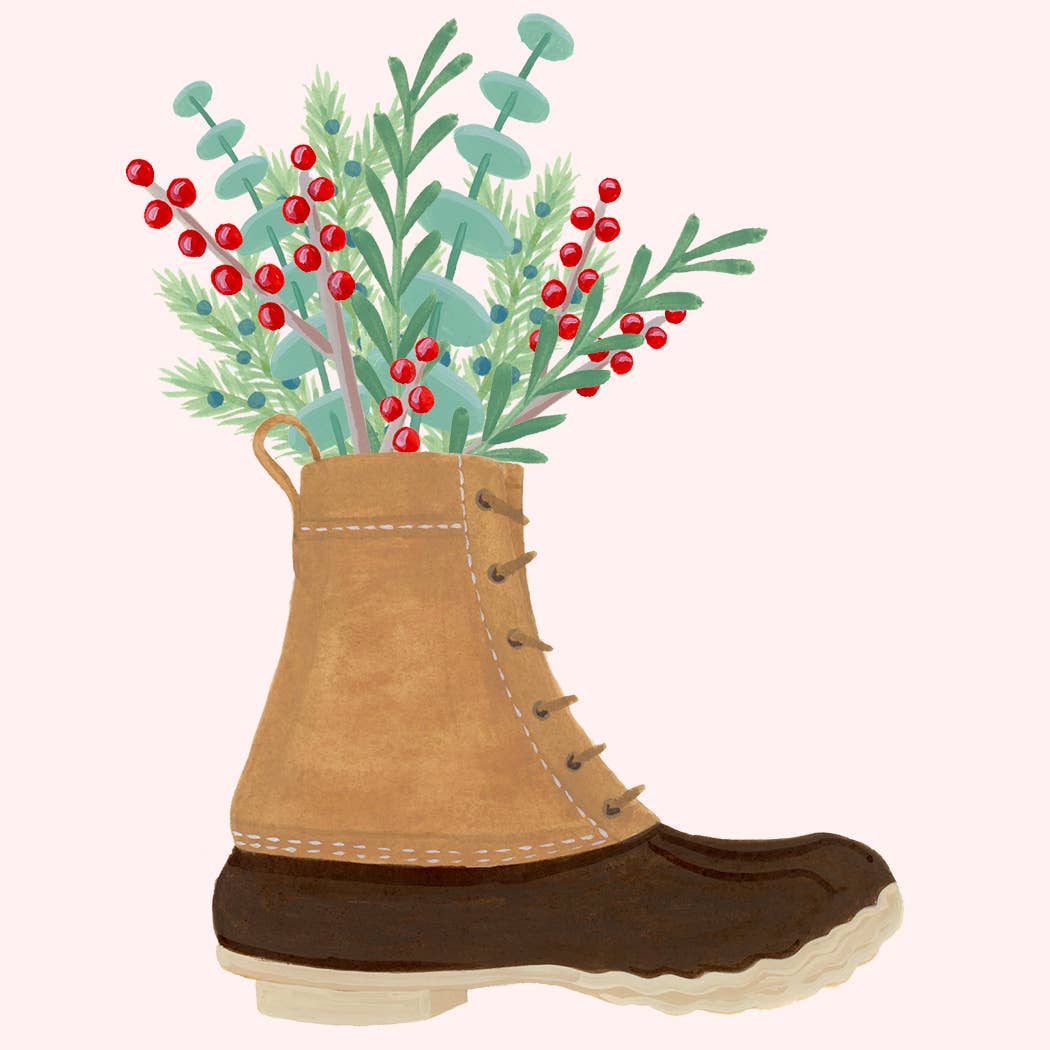 Duck Boot with Holiday Sprigs Card