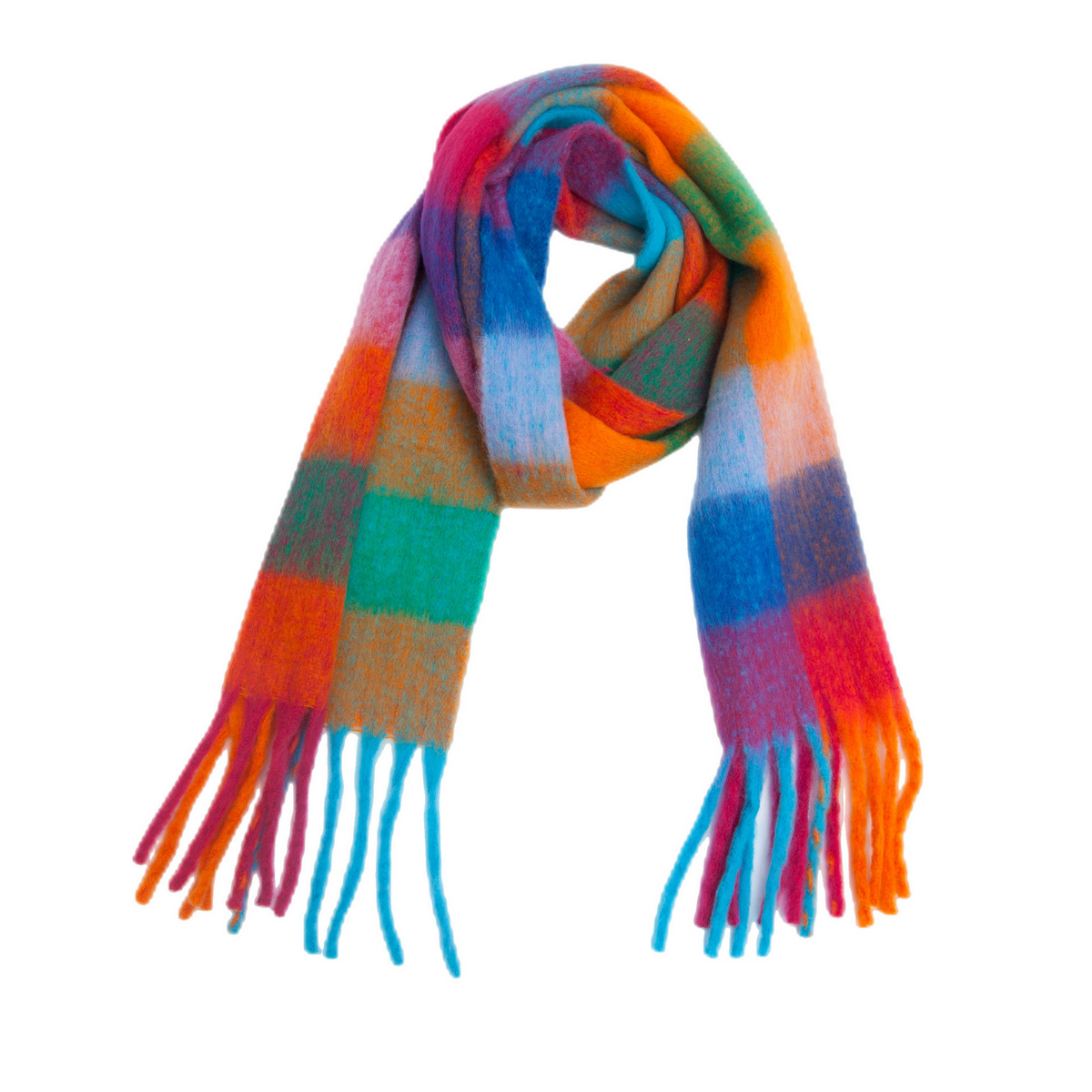 Bright Plaid Faux Mohair Scarf