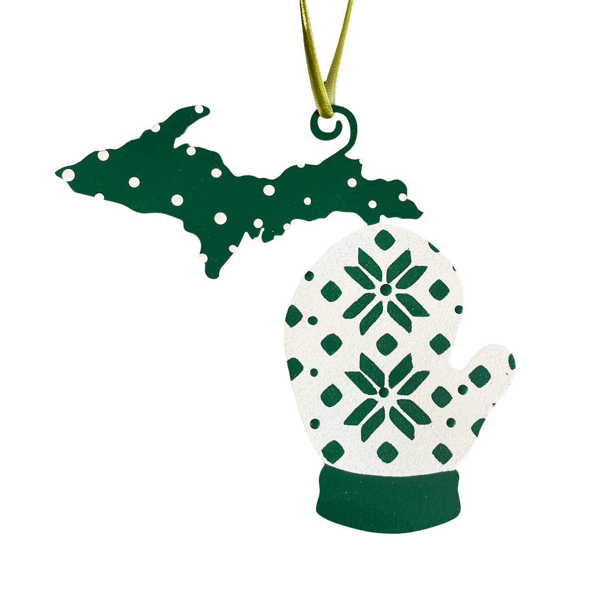 Green & White Michigan Ornament