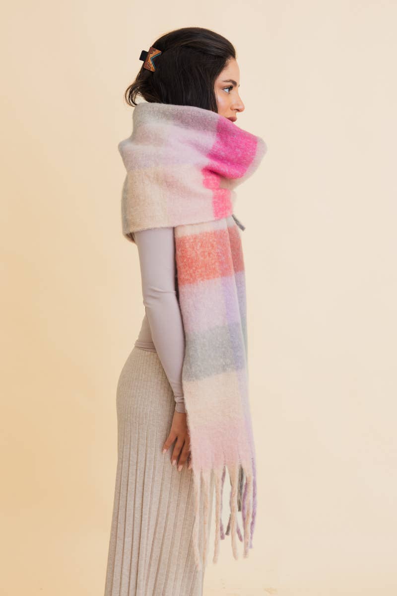 Pink Cozy Breeze Oversized Fringe Scarf
