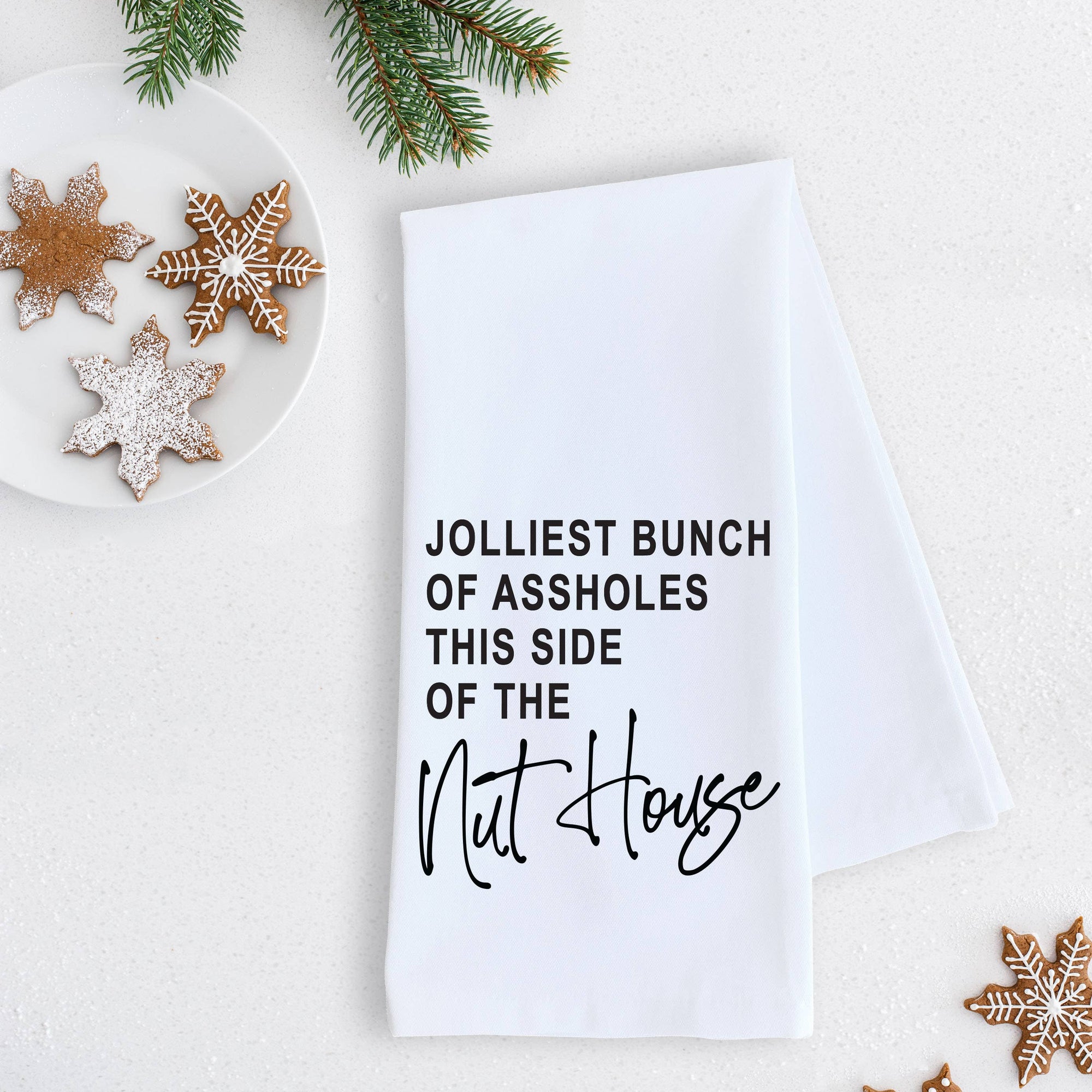 Jolliest Bunch Of Assholes - Tea Towel - Christmas Décor - RED
