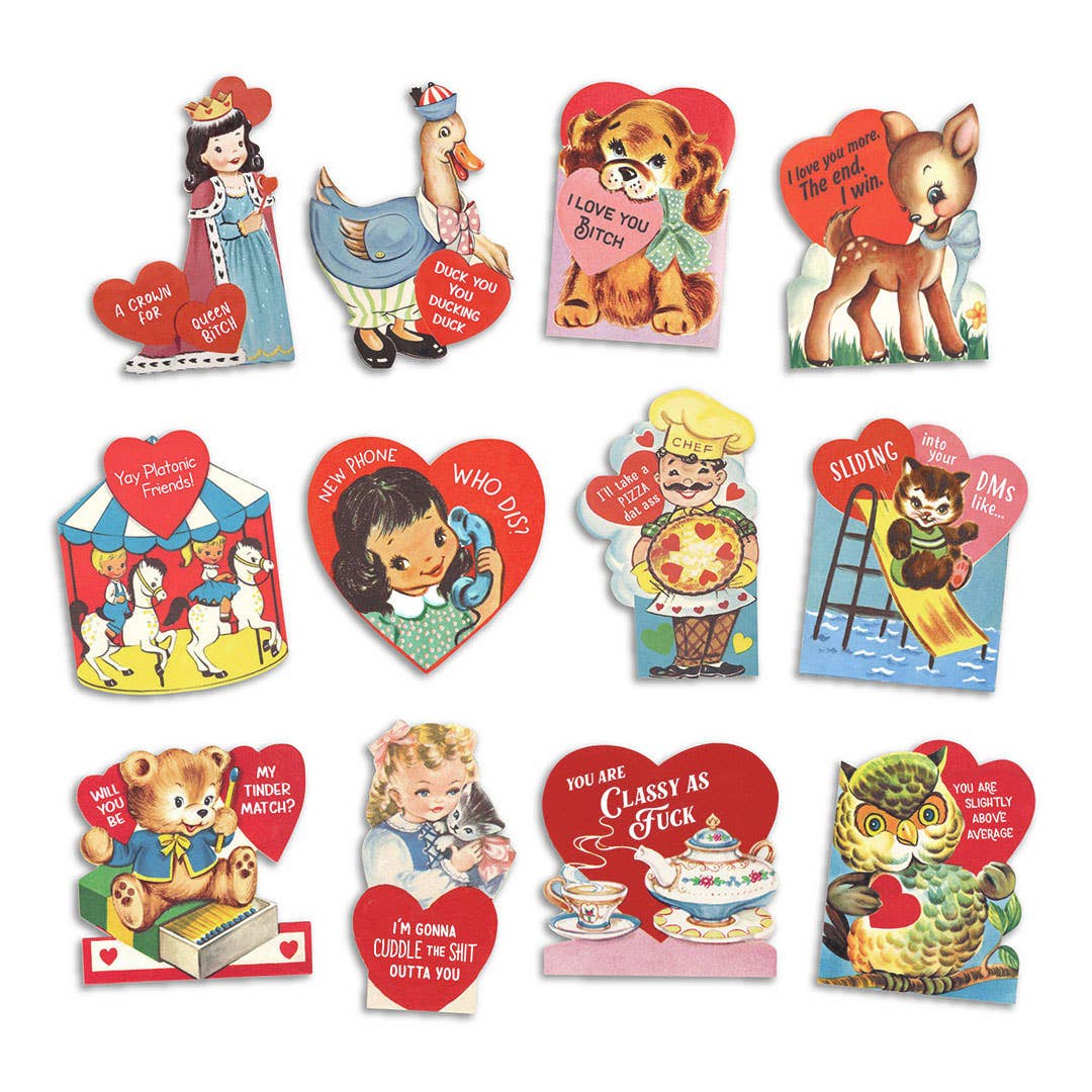 Funny Vintage Valentine's Day Cards- Set of 12