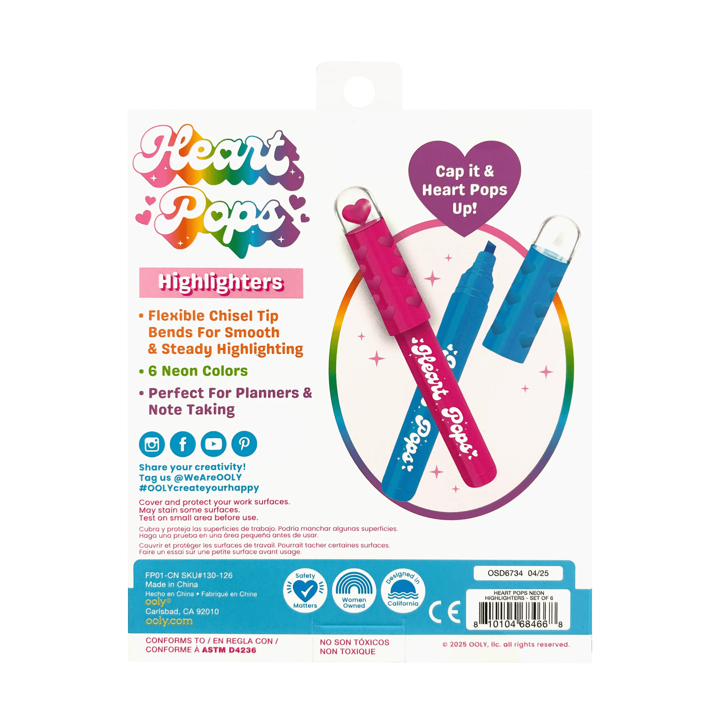 Heart Pops: Neon Highlighters (Set of 6)