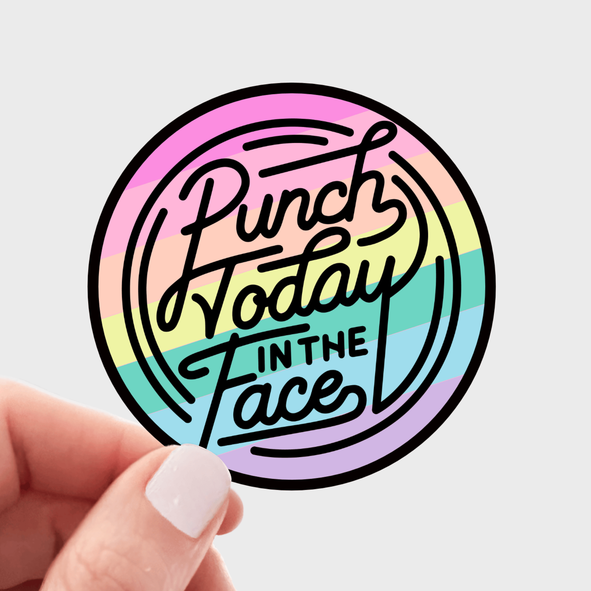 Punch Today in the Face Sticker - pastels, funny, cute, pink
